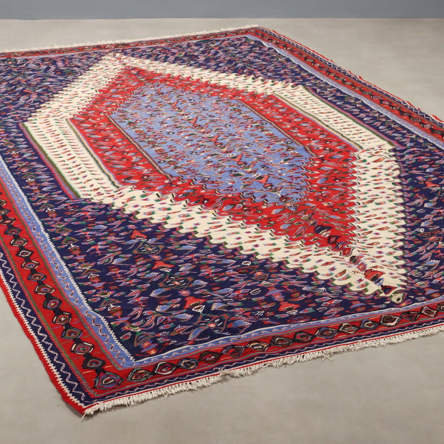 Antique Asian Carpet Cotton Wool Extra Thin Knot 114 X 79 In