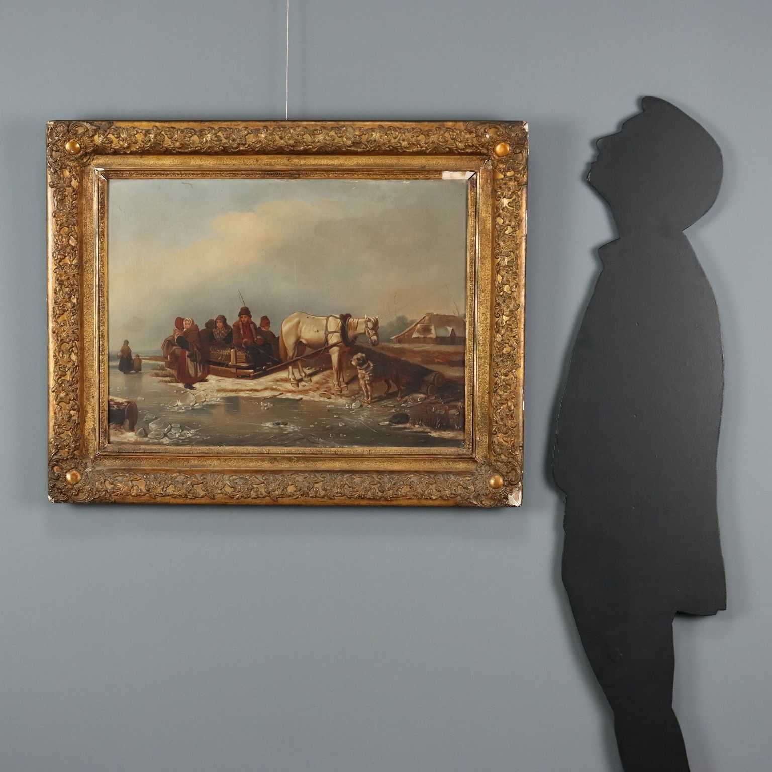 Antique Painting Winter Scene Oil On Canvas Northern Europe 800s photo for sale