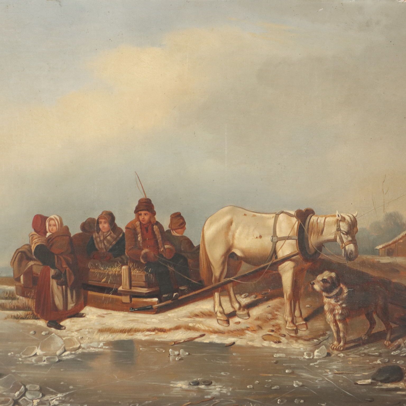 Antiek schilderij winterlandschap olieverf op doek Noord-Europa 19e eeuw photo Kunst