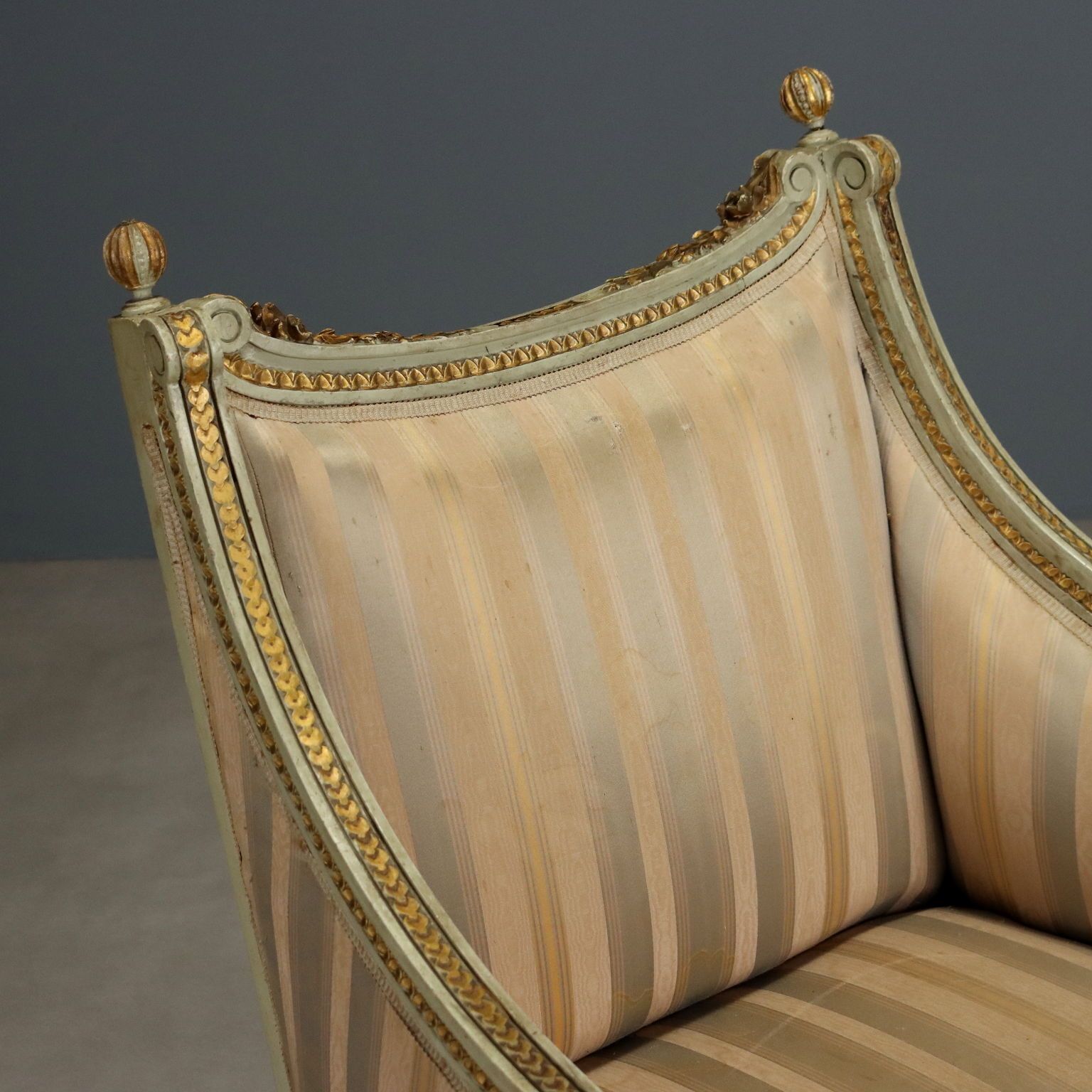 Antique Armchairs Carved Lacquered Wood Fabric XIX Century photo for sale