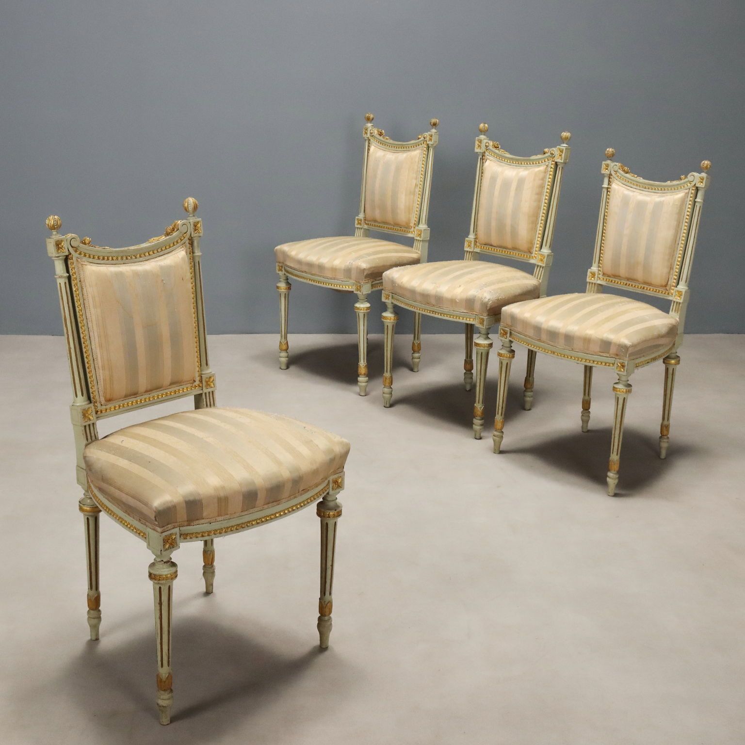 Chairs Neoclassical Style Lacquered Carved Wood XIX Century