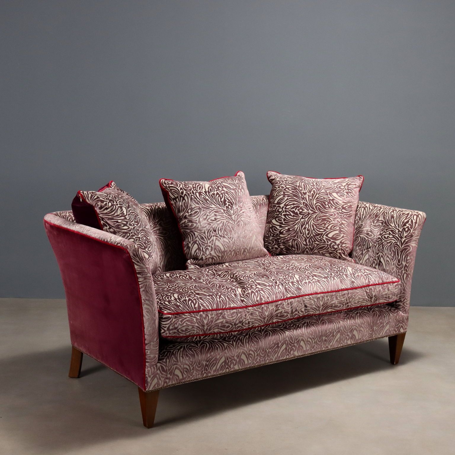 Antique Sofa Velvet Walnut Painted Beech Italy XX Century