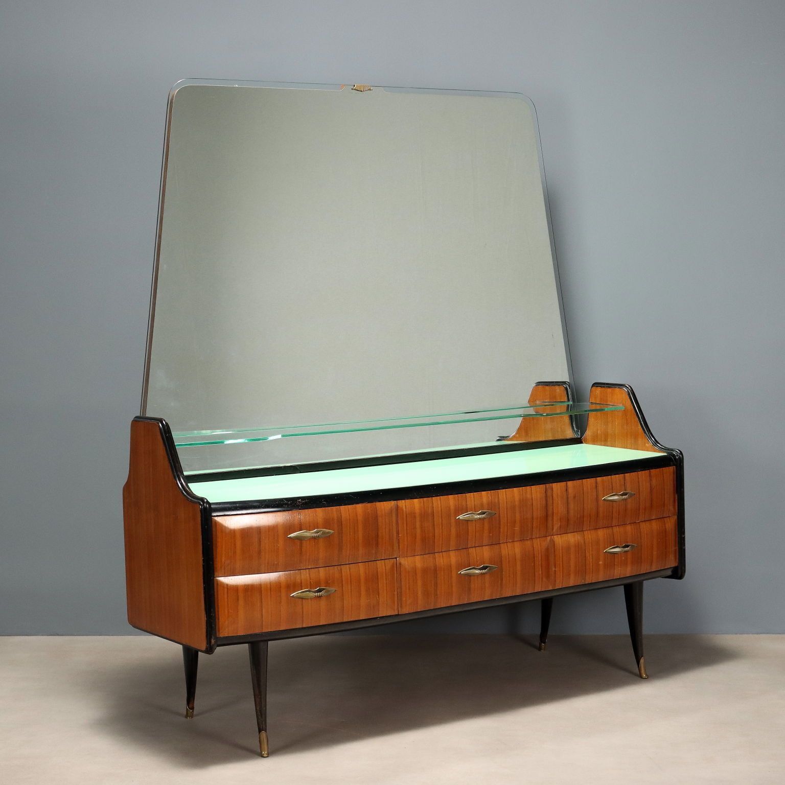 Vintage Chest Of Drawers Exotic Wood Glass Design Italy 1950s 60s
