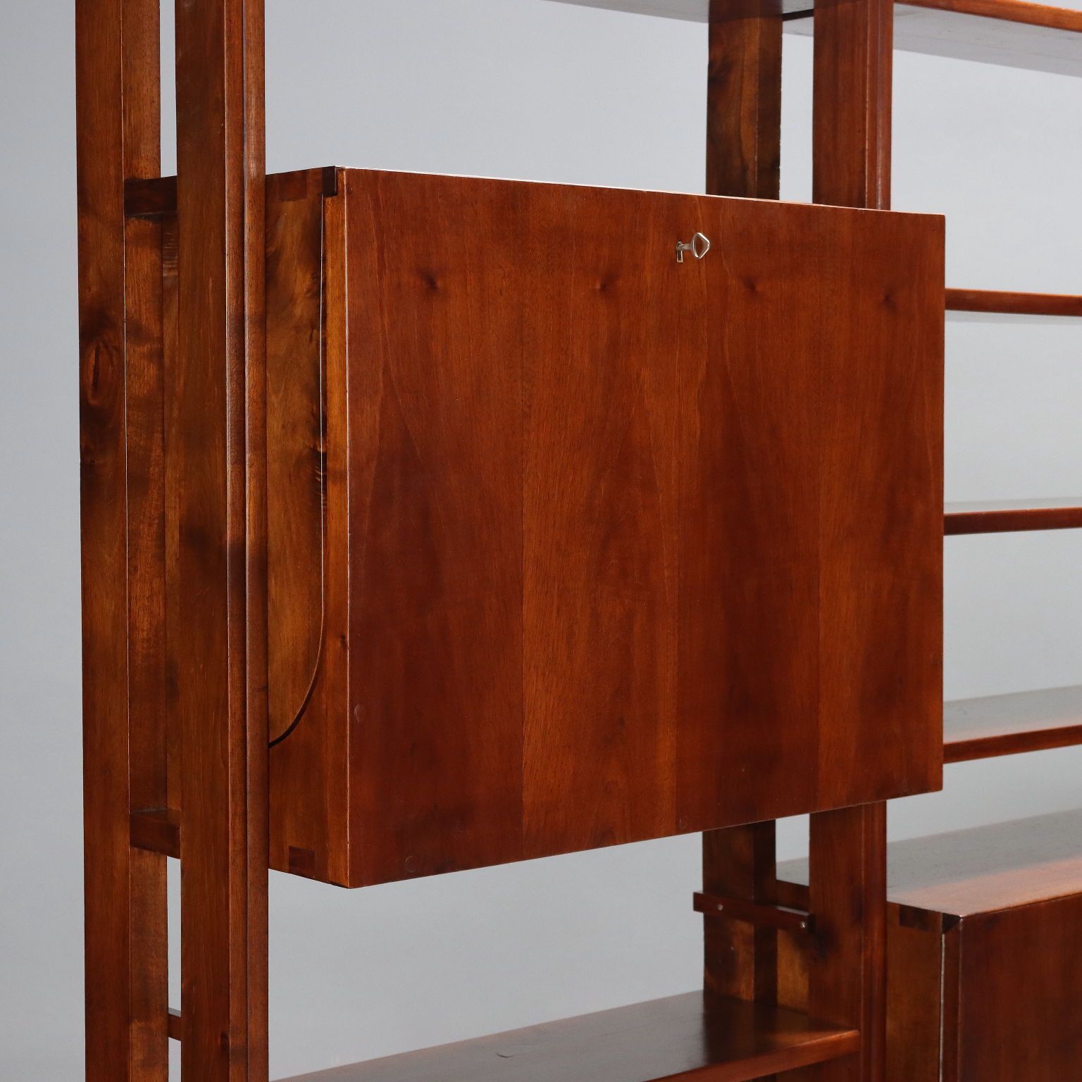 Vintage Bookcase Walnut With Shelves Design Italy 1940s 1950s photo vinterior