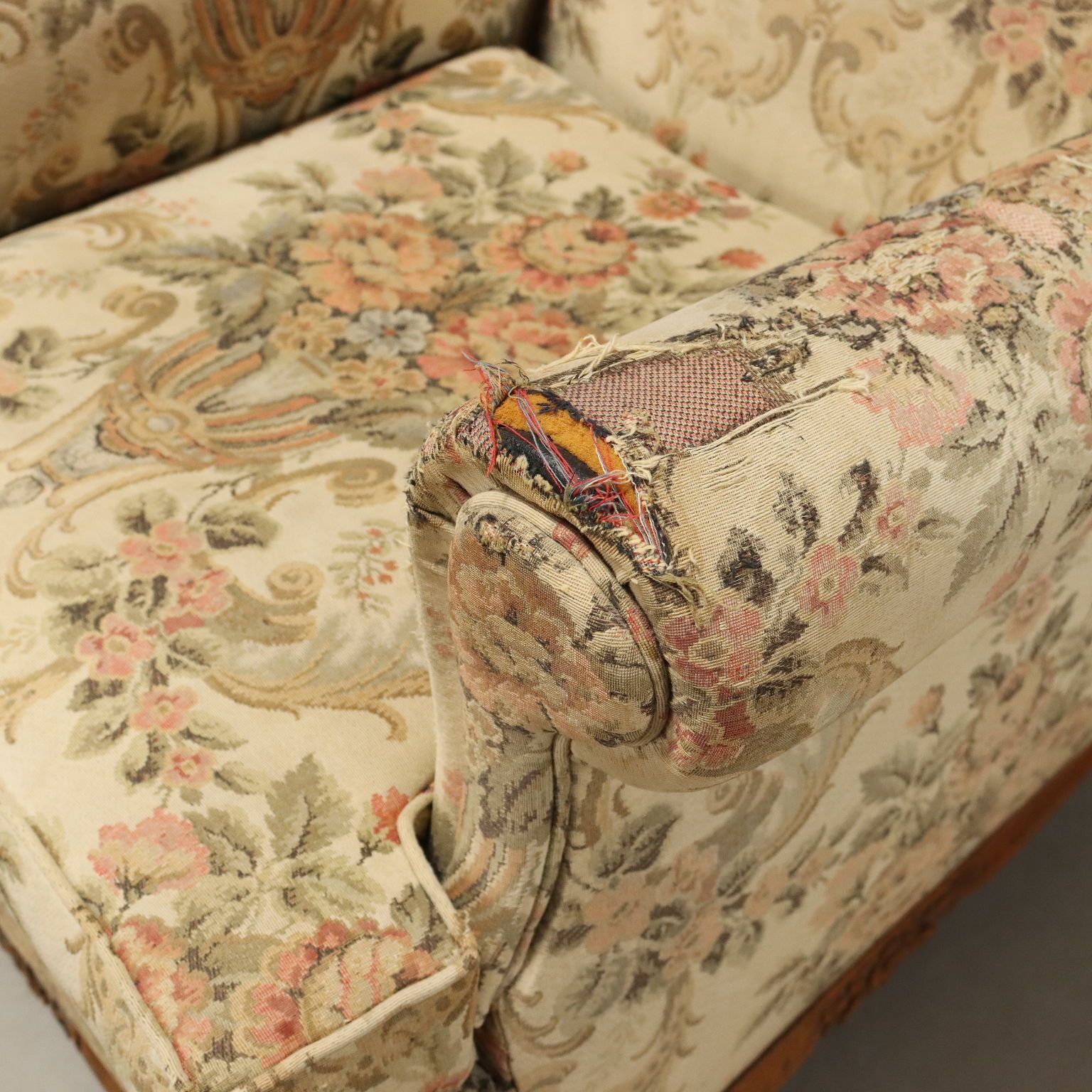 Antique Bergere Armchairs Beech Fabric Italy XX Century photo buy
