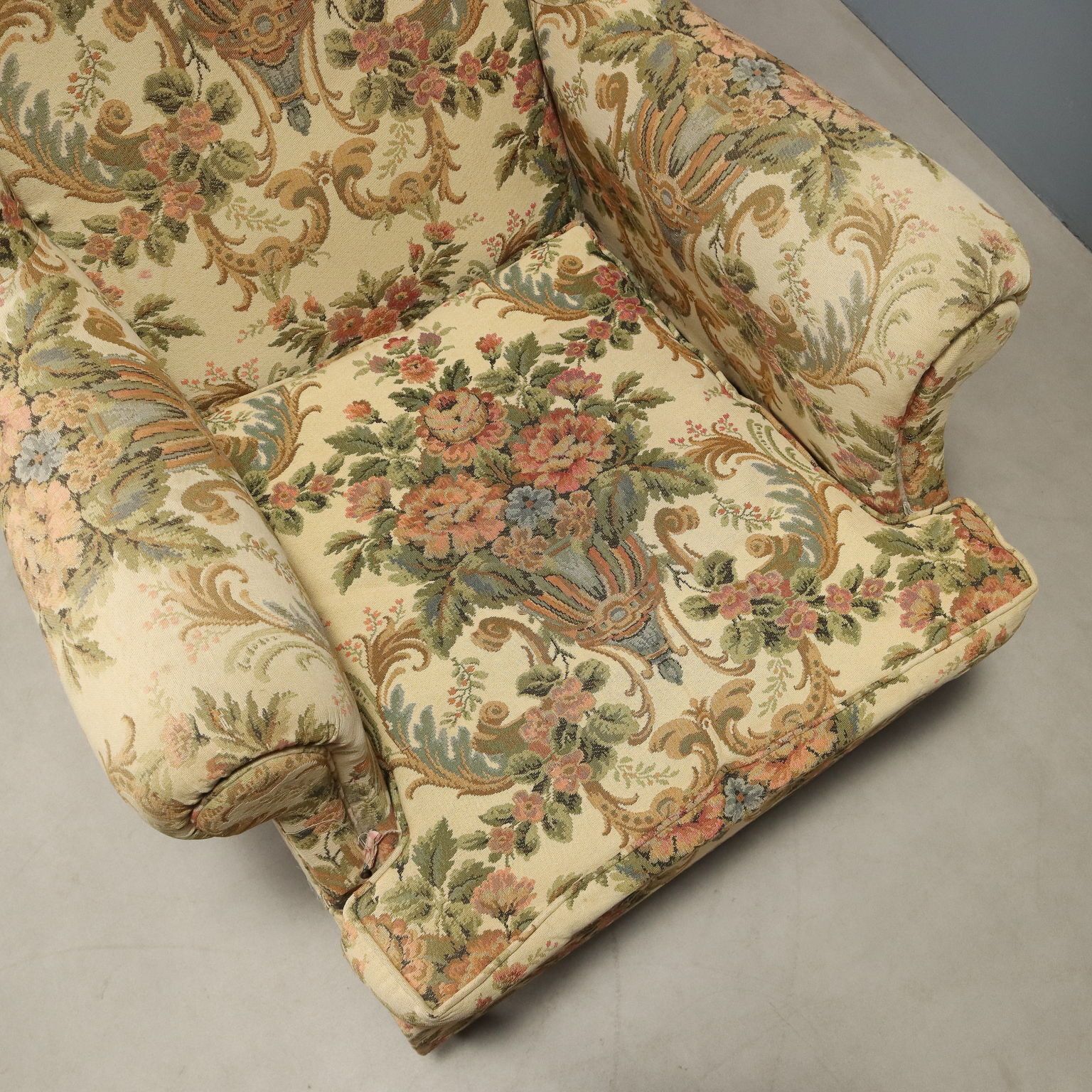 Furniture Antique Bergere Armchairs Beech Fabric Italy XX Century photo