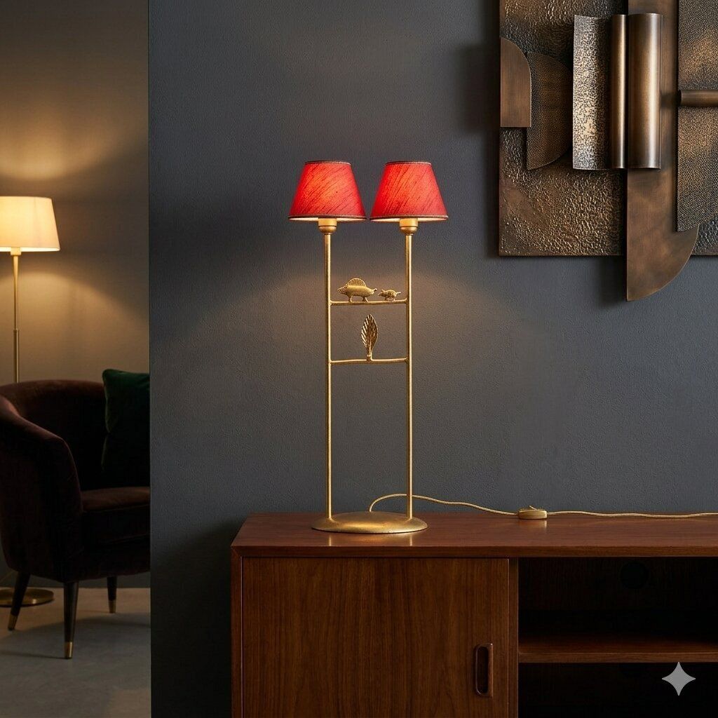 Vintage Sculptural Lamp Gilded Bronze Fabric Design 1980s 90s photo furniture