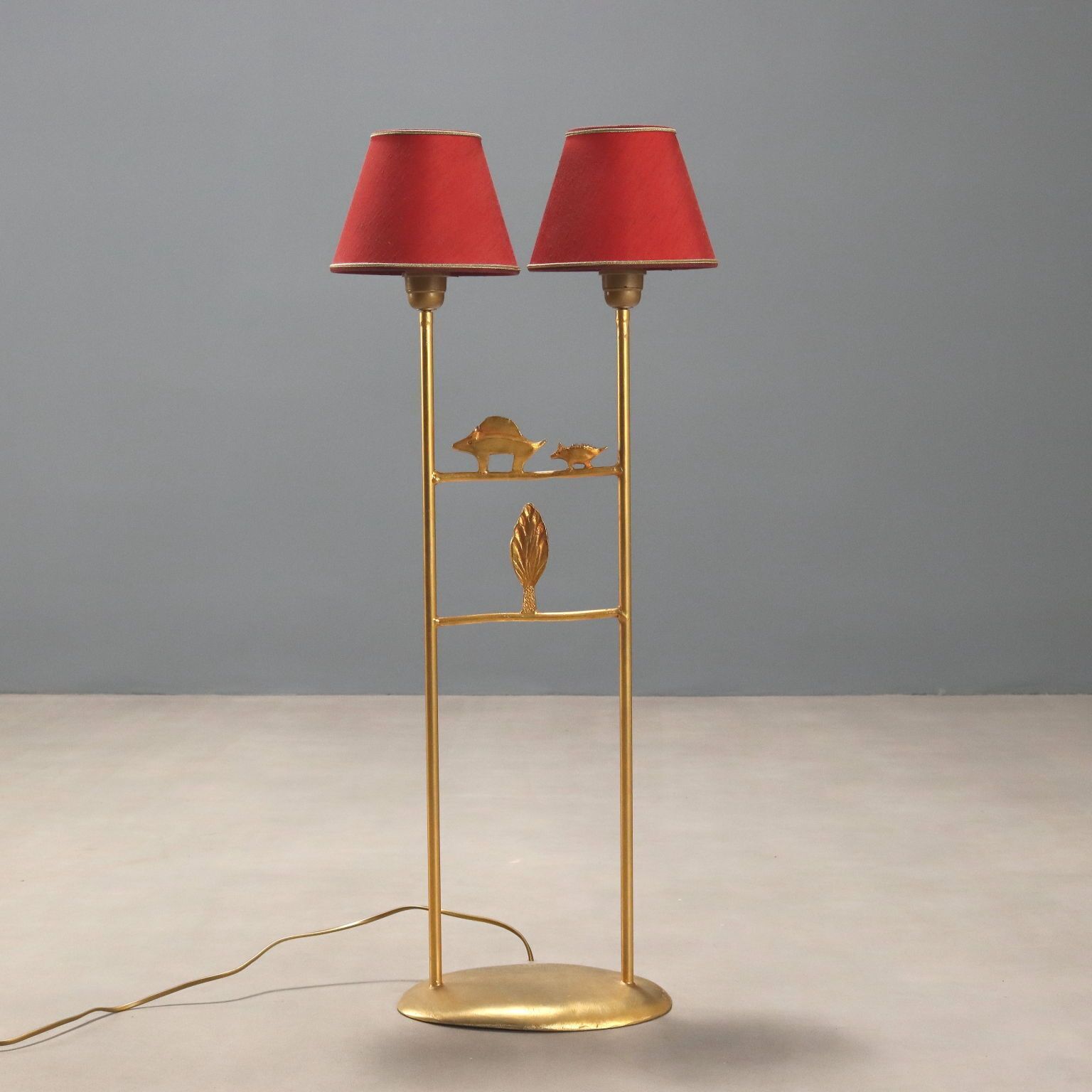 Vintage Sculptural Lamp Gilded Bronze Fabric Design 1980s 90s photo vinterior