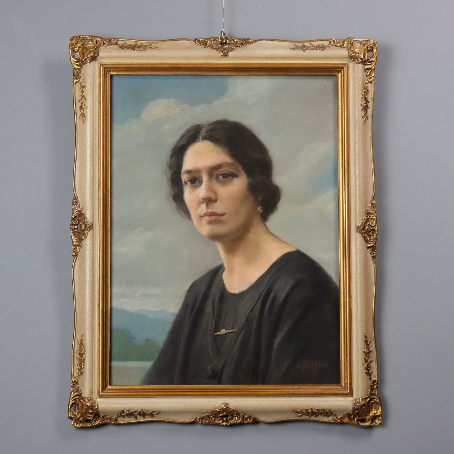 Modern Schilderij Gesigneerd Piero Galanti Kleurpotlood Op Karton '900