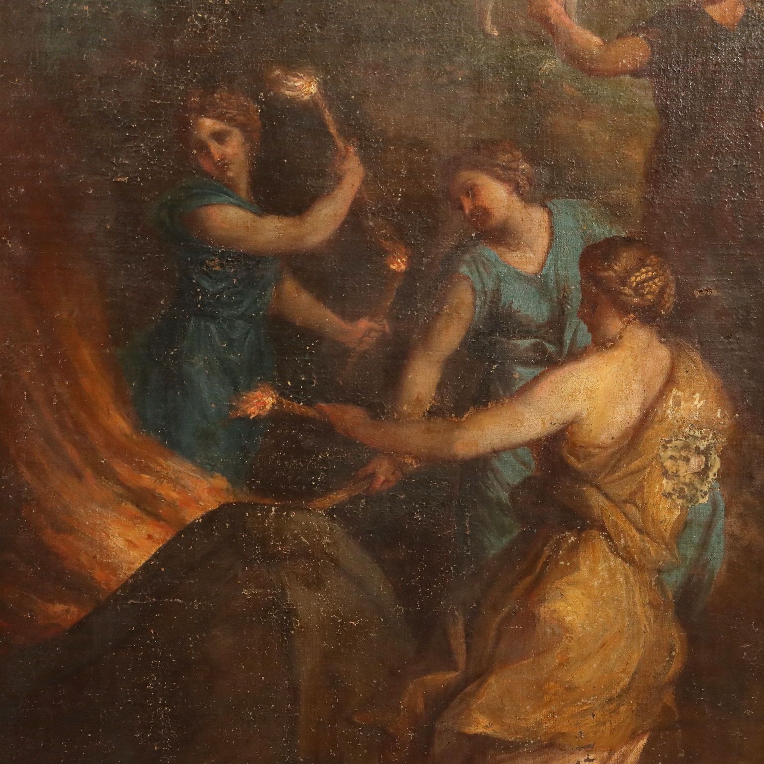 Antique Painting The Nymphs Burning Telemachus' Ship XVII Century photo 3360.0