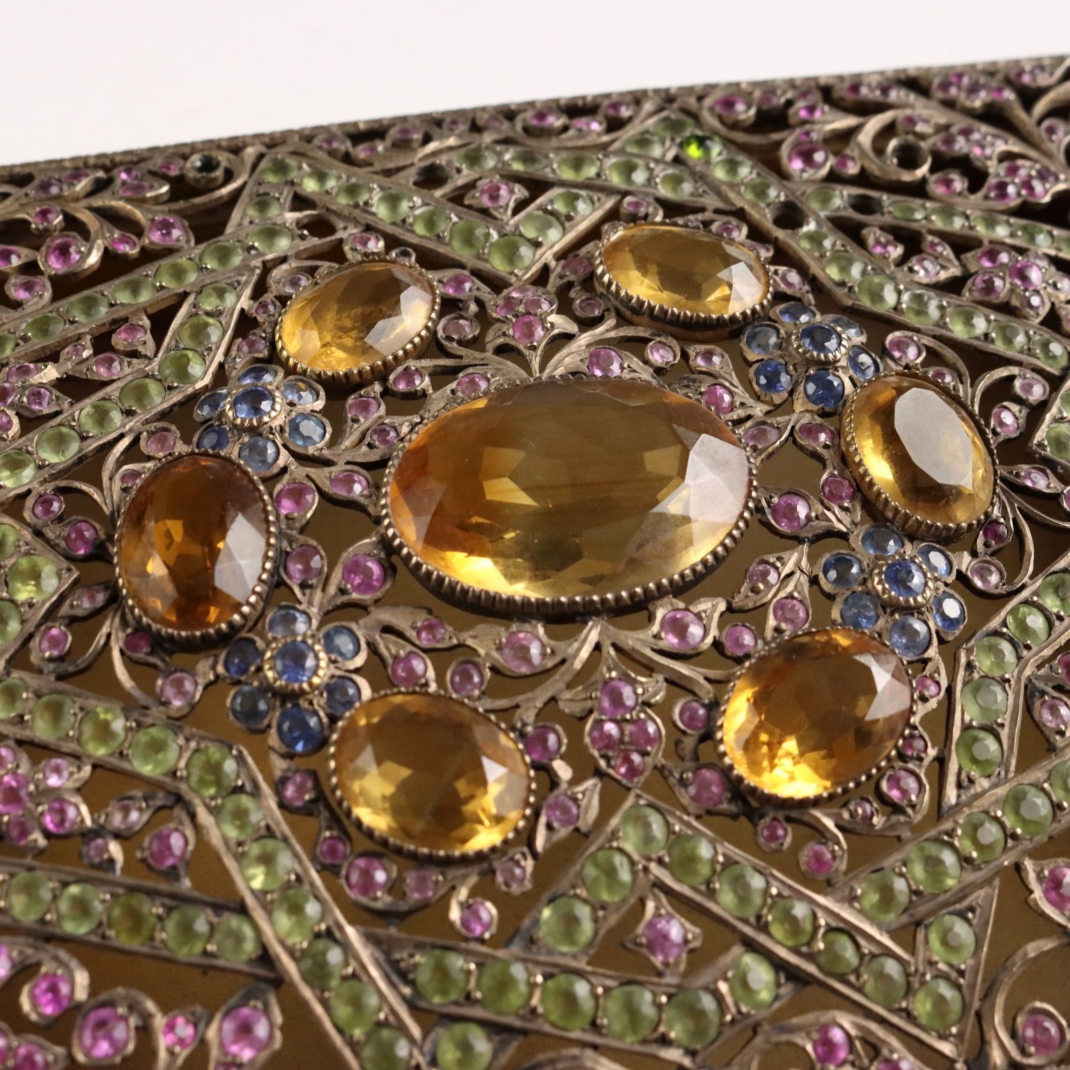 Antique Silver And Glass Stone Box Italy XX Century photo Home Decor