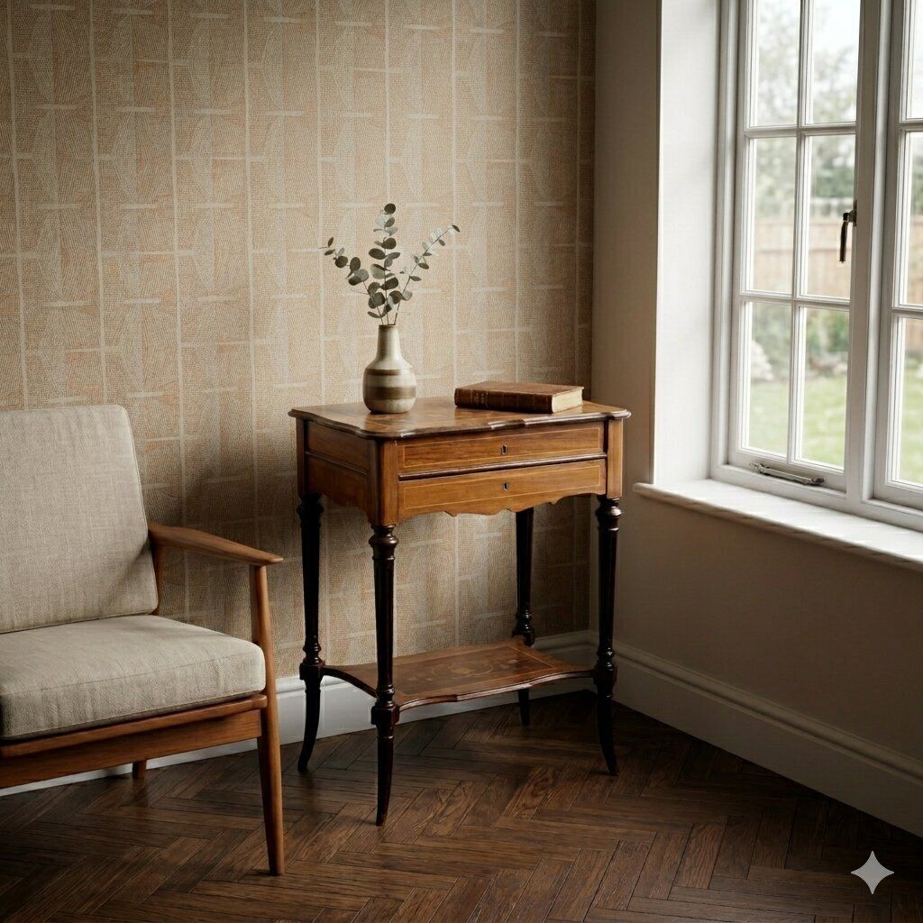 Antiek bijzettafeltje, diverse houtsoorten, Engeland, begin 20e eeuw photo furniture