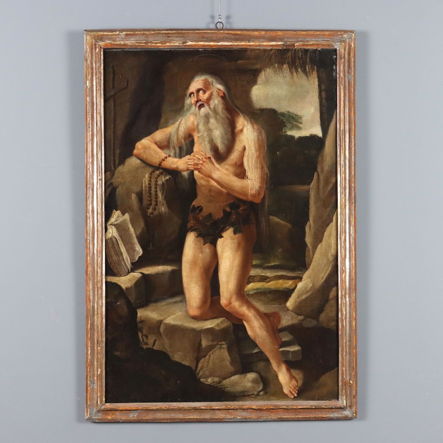 Antique Painting Saint Onophrius The Penitent Oil On Canvas '600