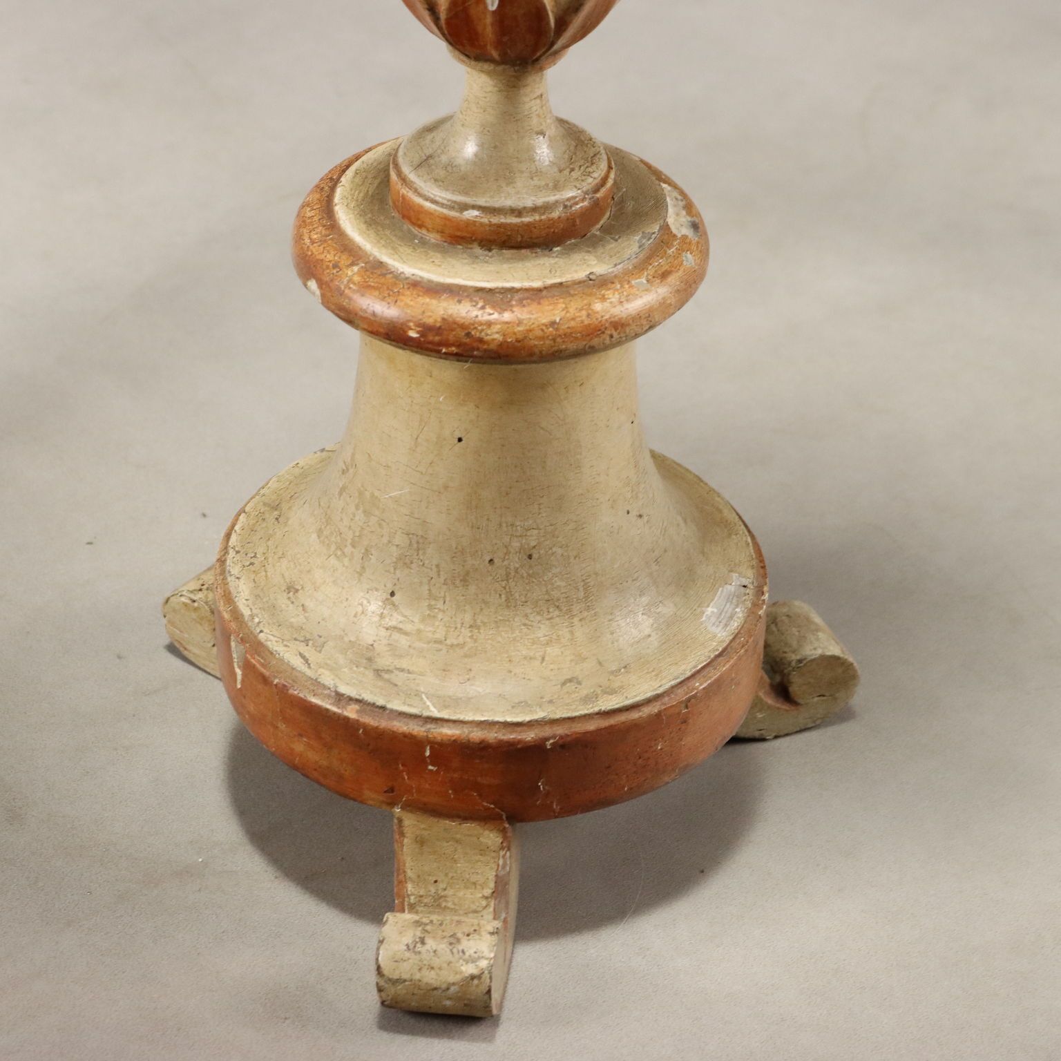 Antique Candelabra Carved Lacquered Wood Fabric XIX Century photo 390.0
