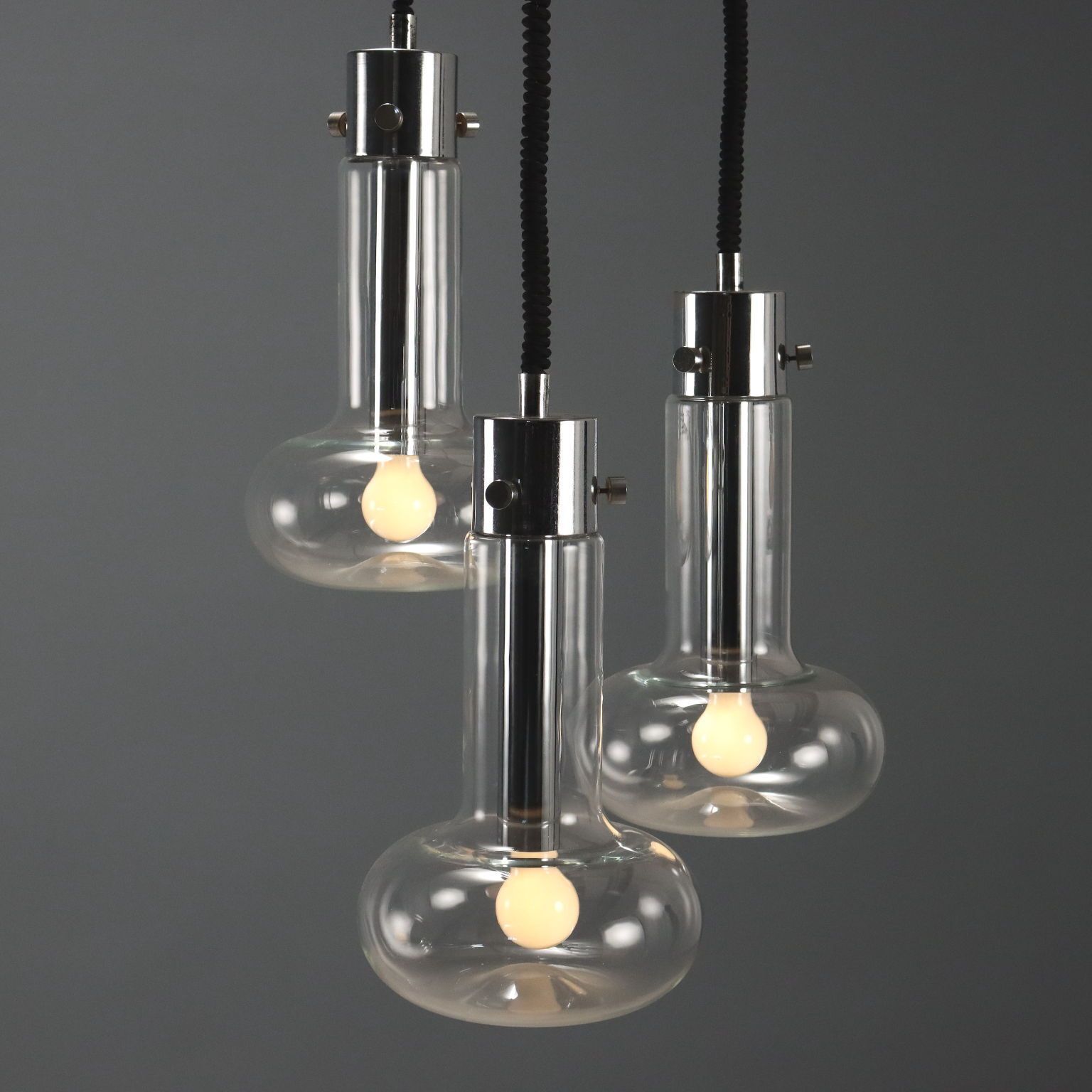 Vintage Kroonluchter Verchroomd Metaal Glas Design Italië jaren 1960 photo for sale