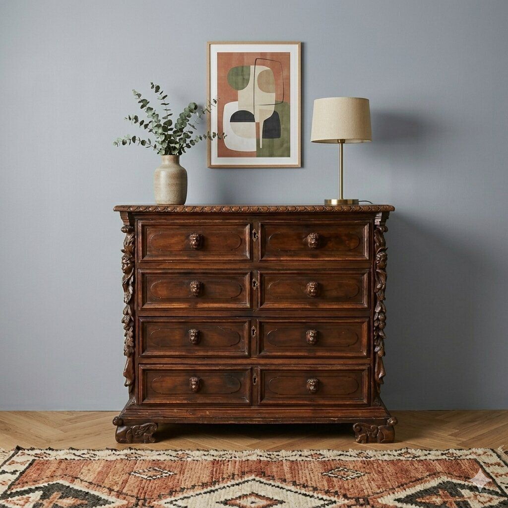 Antieke Barokke Ladekast Walnoot Populier XVIII Eeuw photo furniture