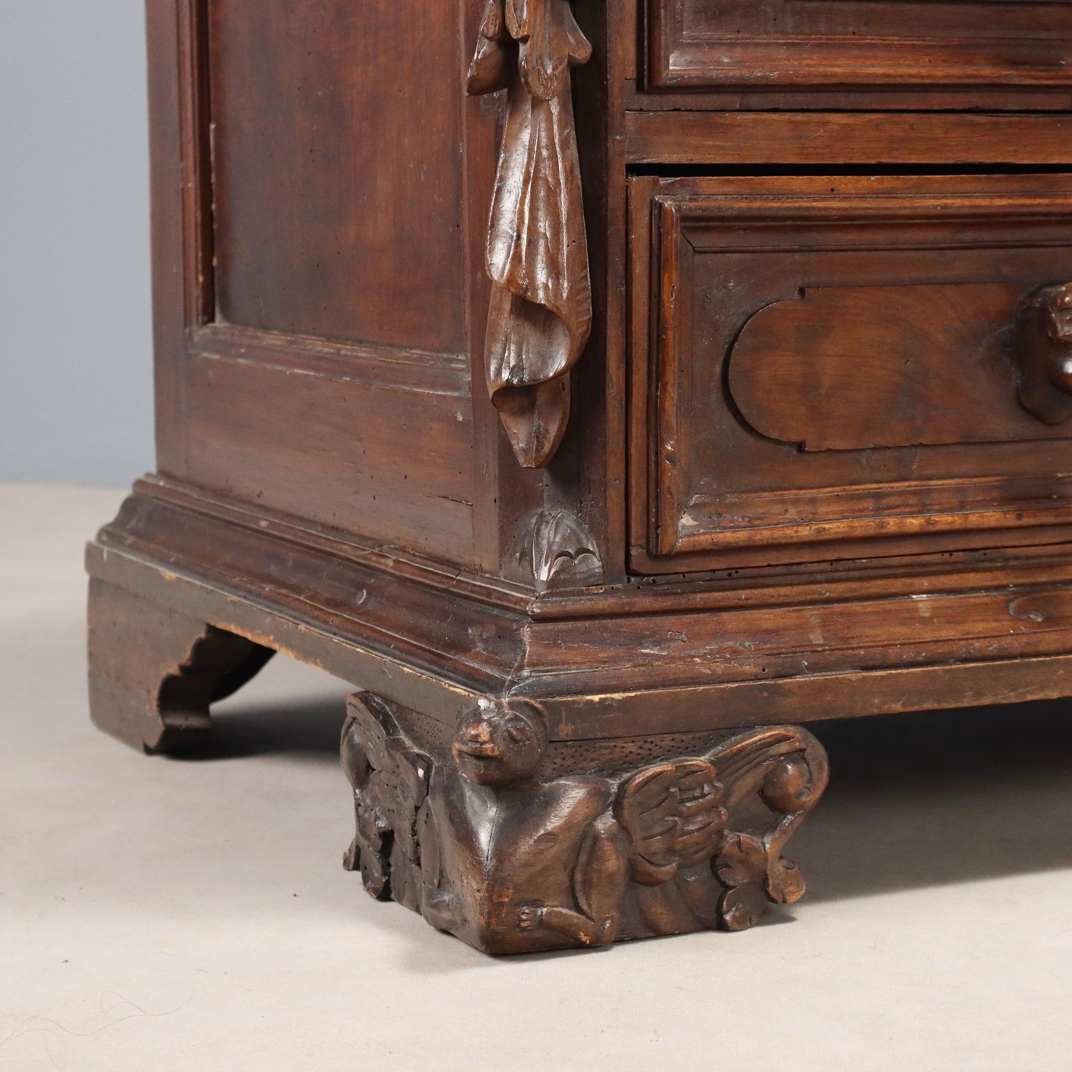 Antique Baroque Chest Of Drawers Walnut Poplar XVIII Century photo vintage