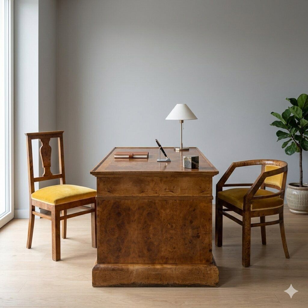 Art Deco stoelen, wortelnoten fineer, Italië, 20e eeuw photo furniture