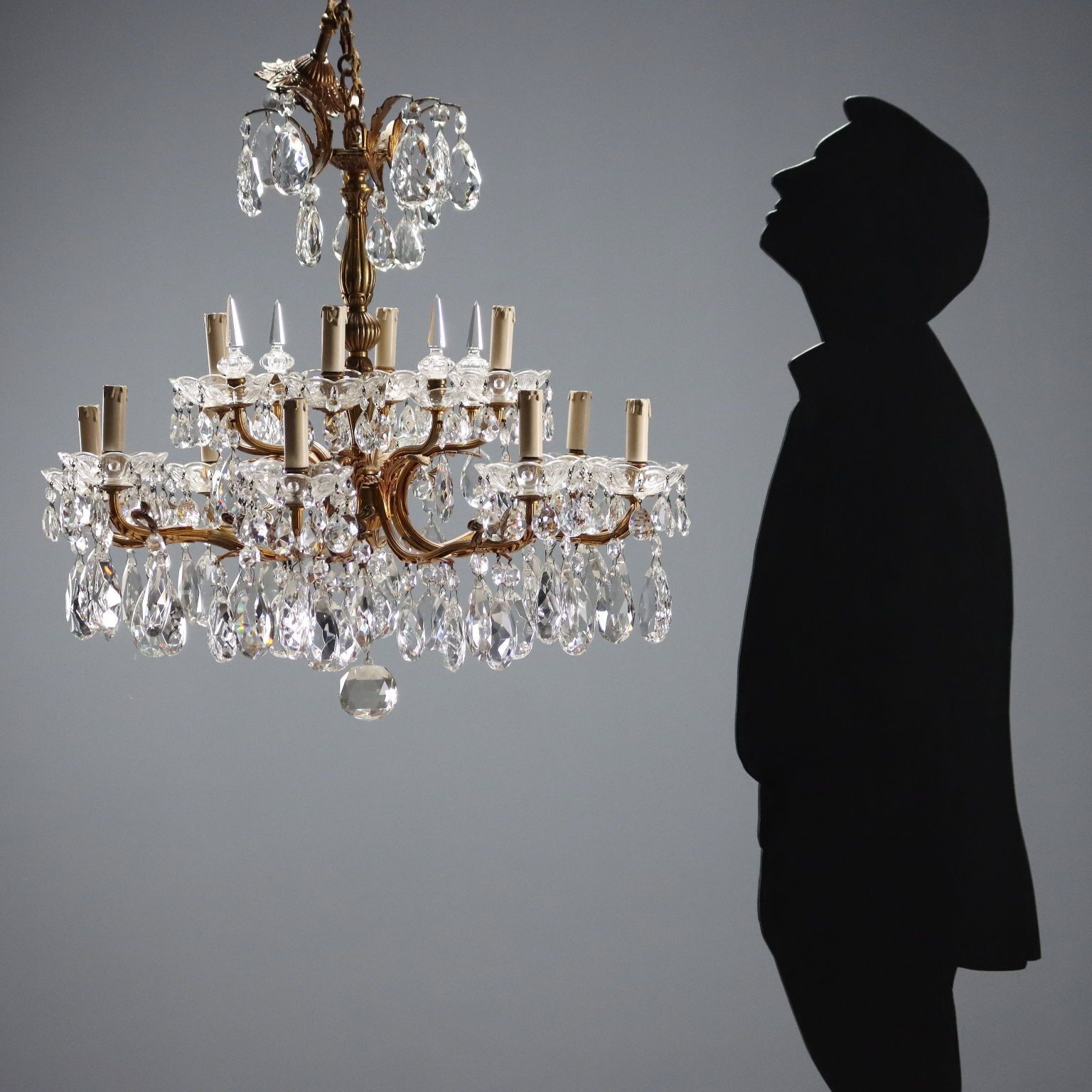 Antique Chandeliers Gilded Bronze Glass 12 Lights XX Century photo for sale