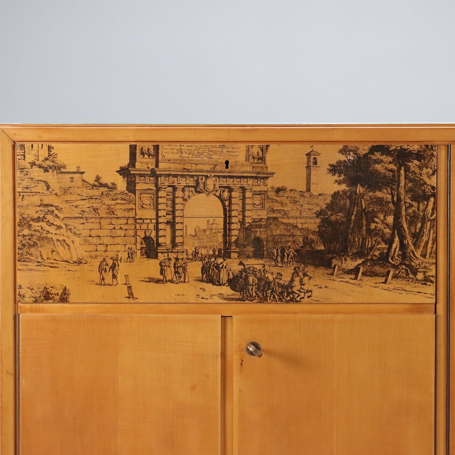 Vintage Cabinet Maple Veneer Glass Top Design Italy 1950s photo Furniture