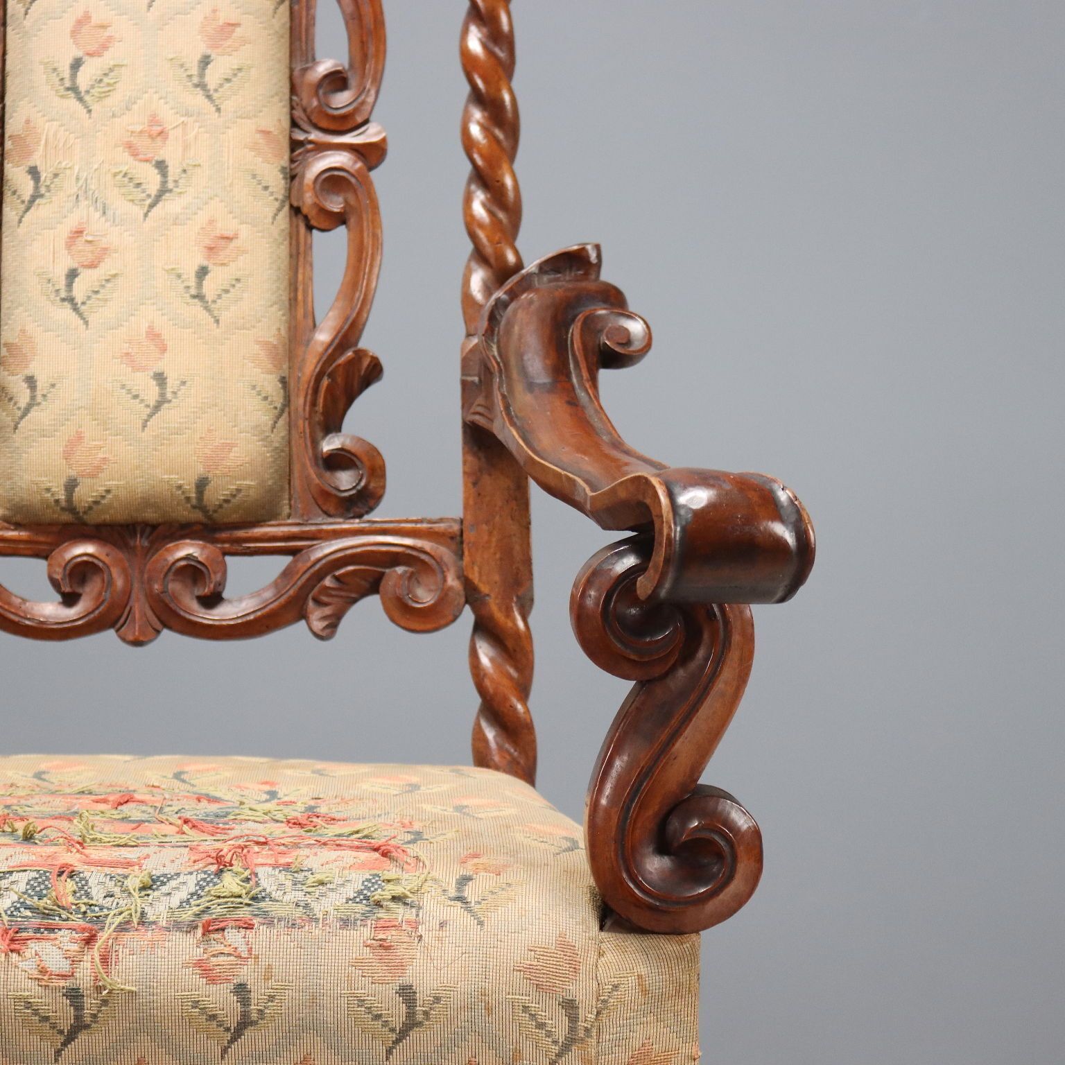 Antique Baroque Armchairs Walnut Fabric Italy XVII Century photo buy