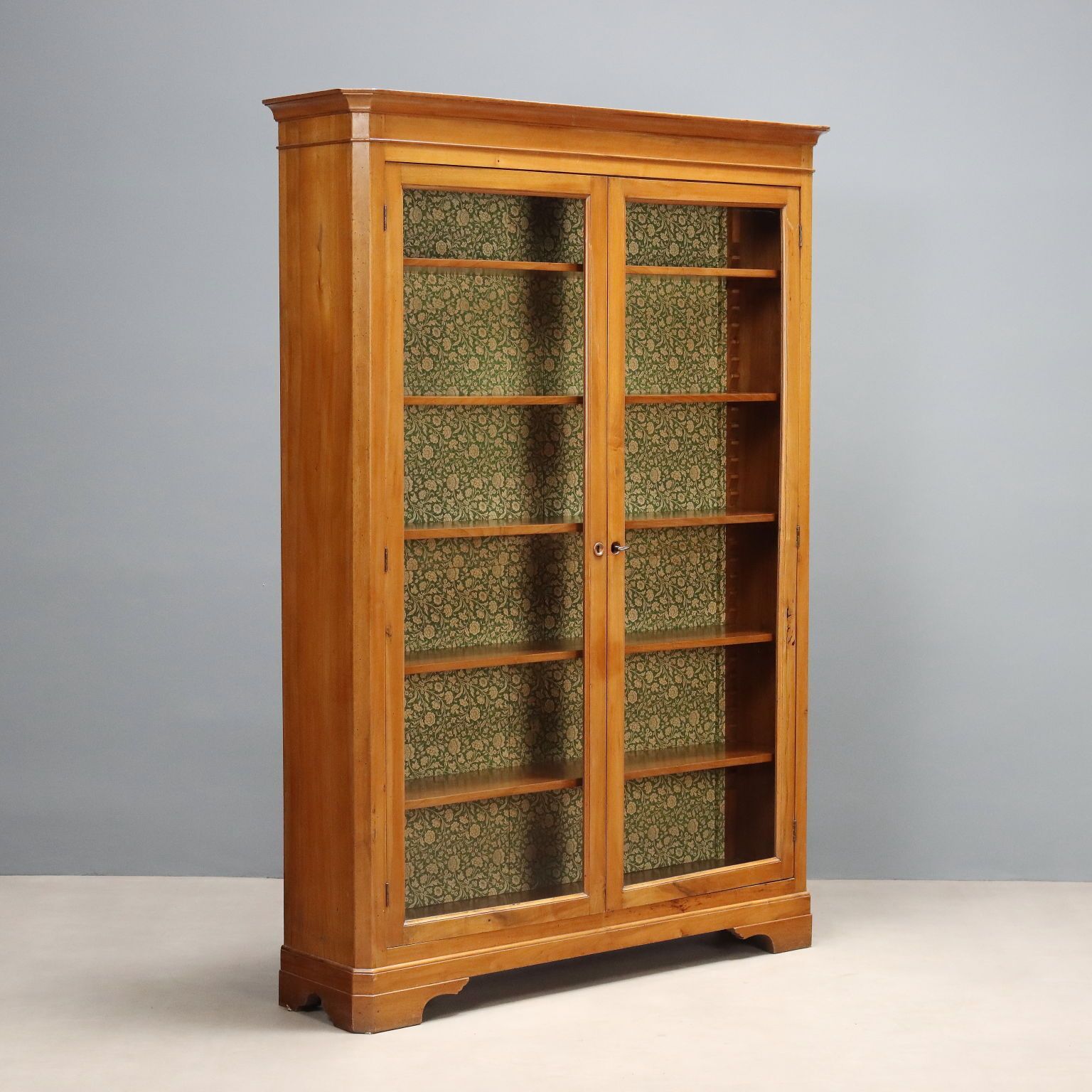 Antique Bookcase Walnut Fir Glass 5 Shelves Italy XIX Century