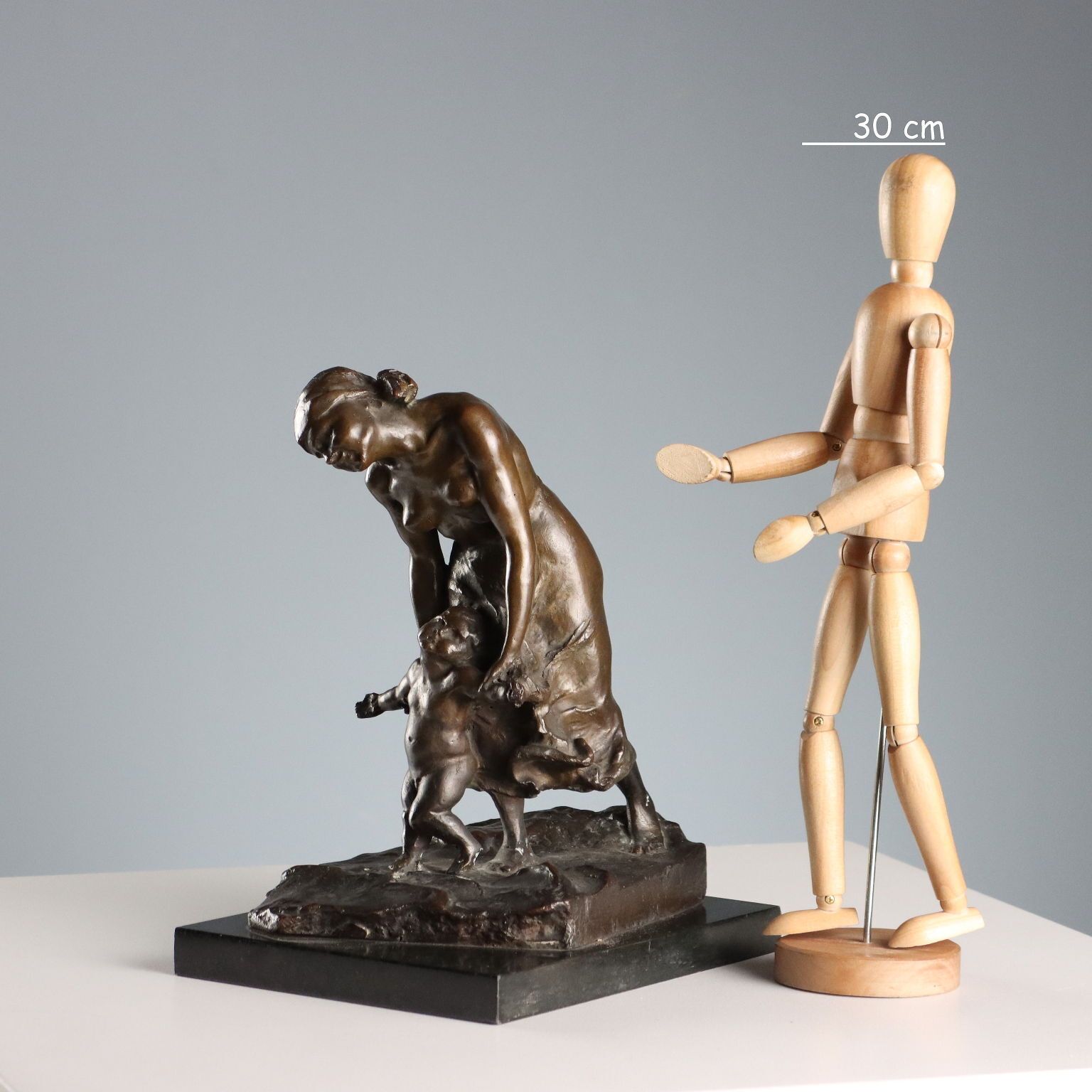 Antique Bronze Sculpture Mother With Child XX Century photo furniture