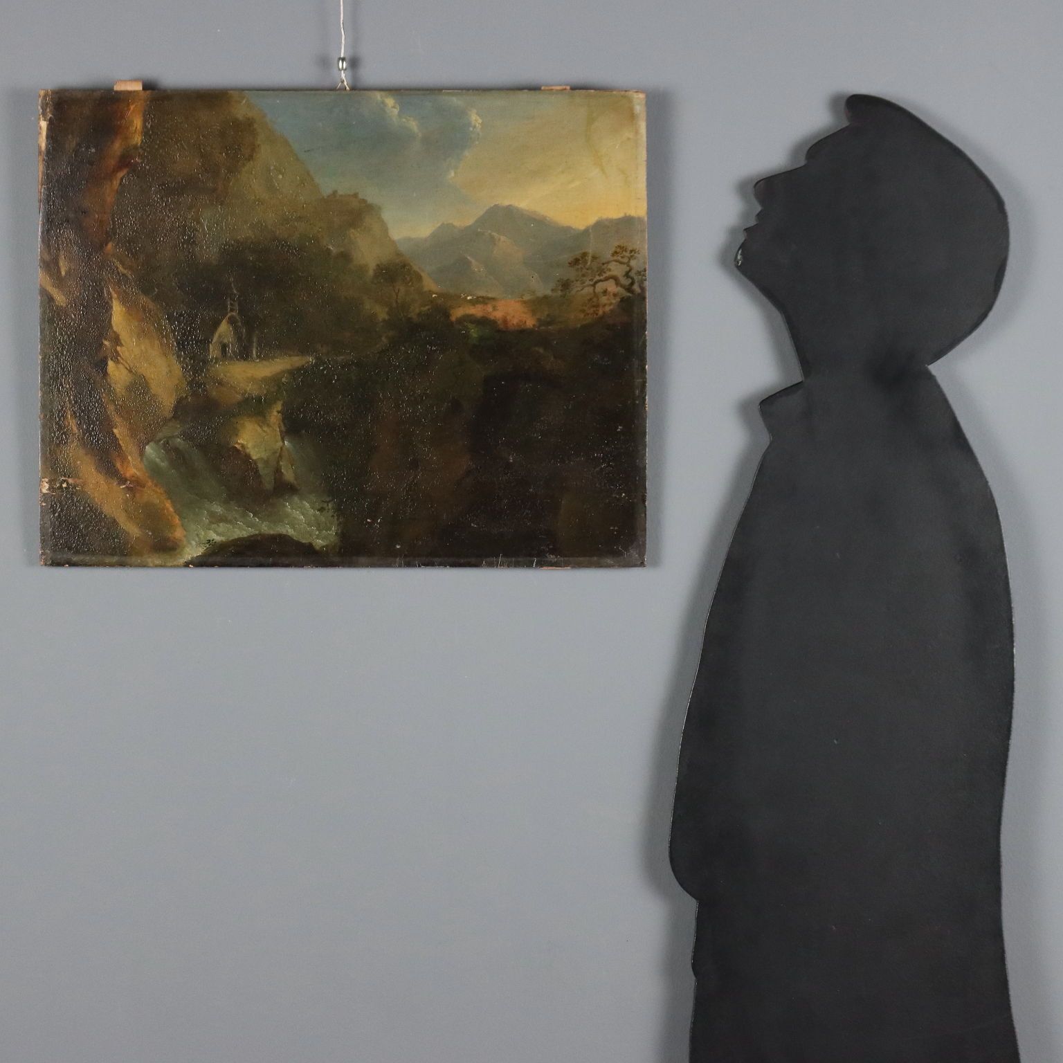 Antique Painting Mountain Glimpse Oil On Hardboard XIX Century photo furniture