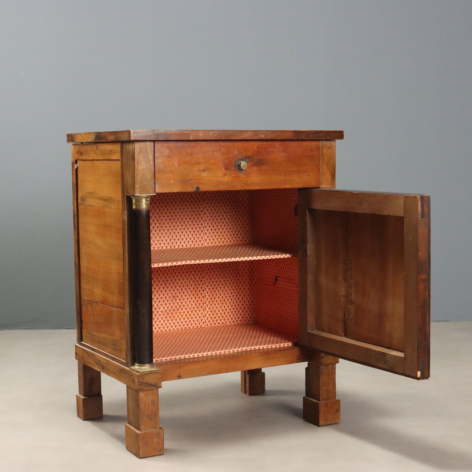 Antique Empire Bedside Table Walnut Bronze Italy XIX Century photo vintage