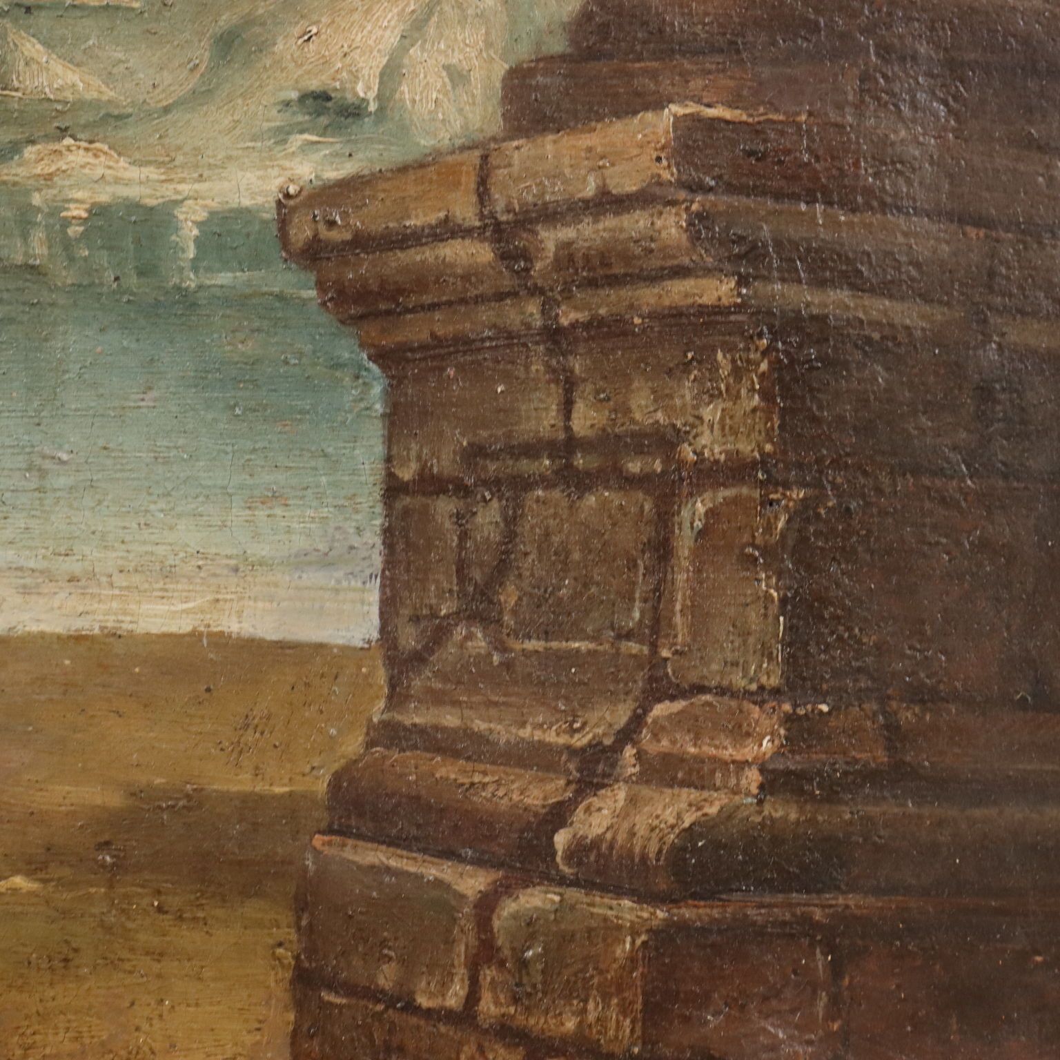 Antique Painting Archictectural Folly Oil On Canvas XVIII Century photo vinterior