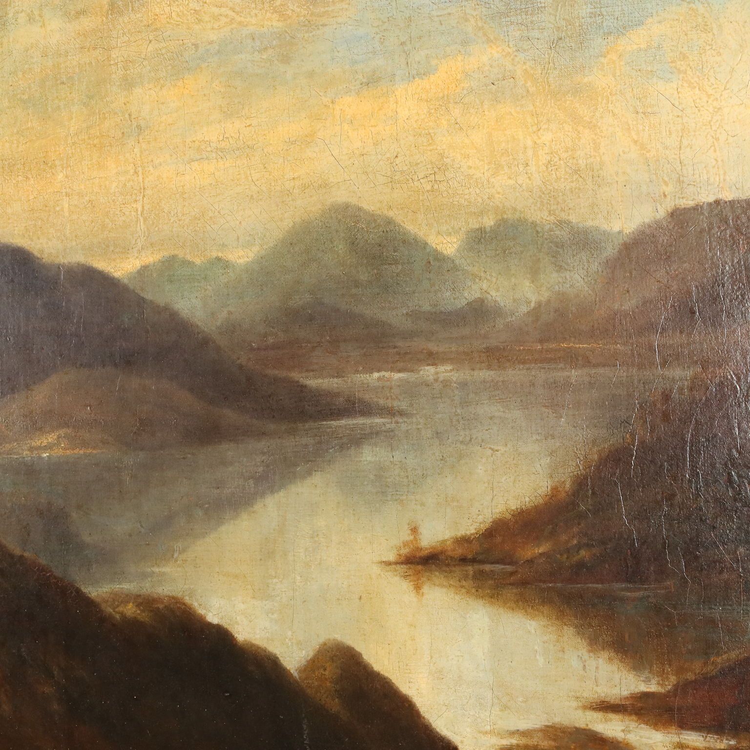 Tableau d'époque, paysage de montagne avec lac, huile sur toile, 1890 photo buy