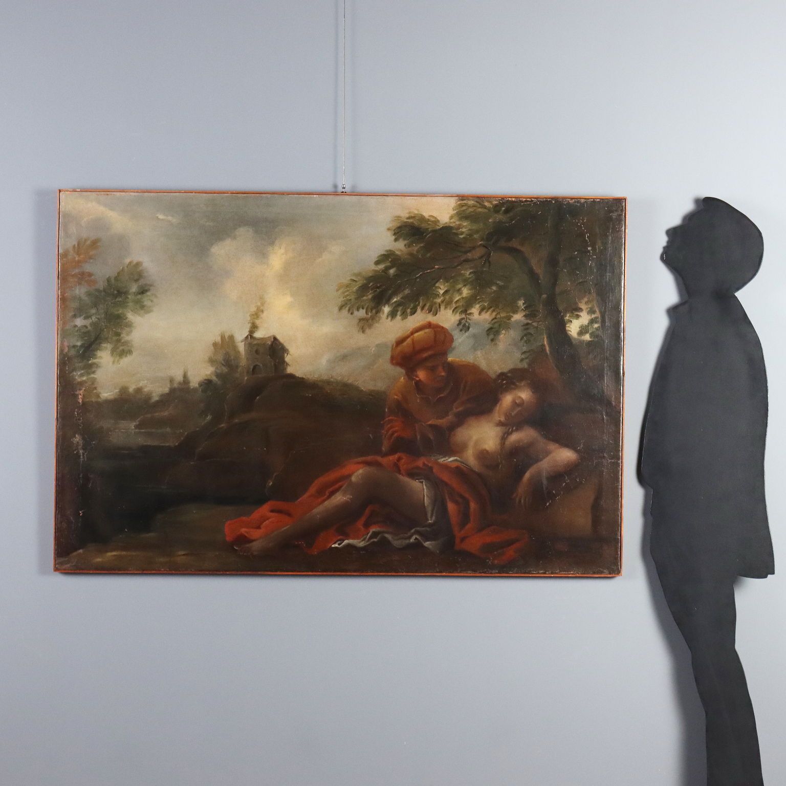 Antiek schilderij mythologisch onderwerp olieverf op doek 19e eeuw photo furniture