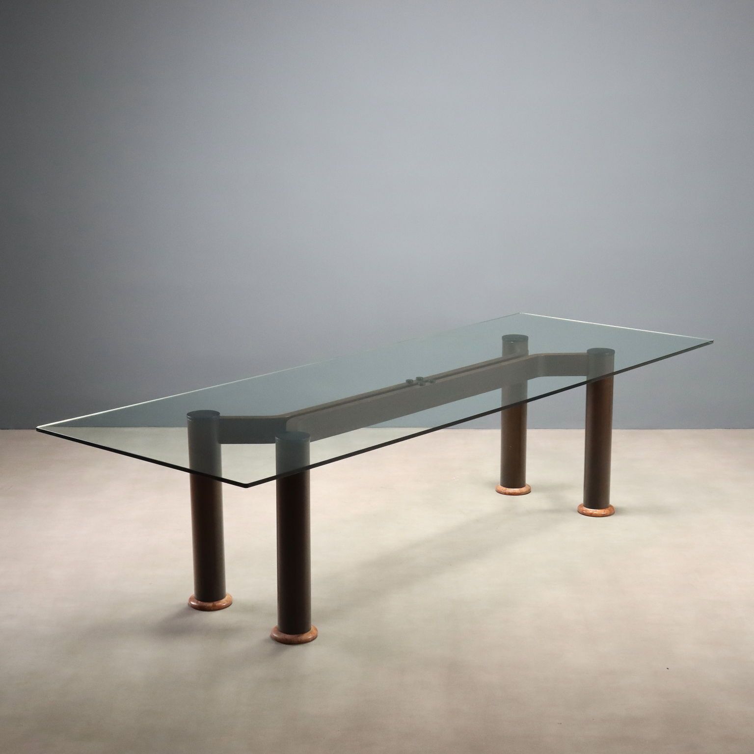 Great Vintage Table Glass Top Wood Marble Design Italy 1980s