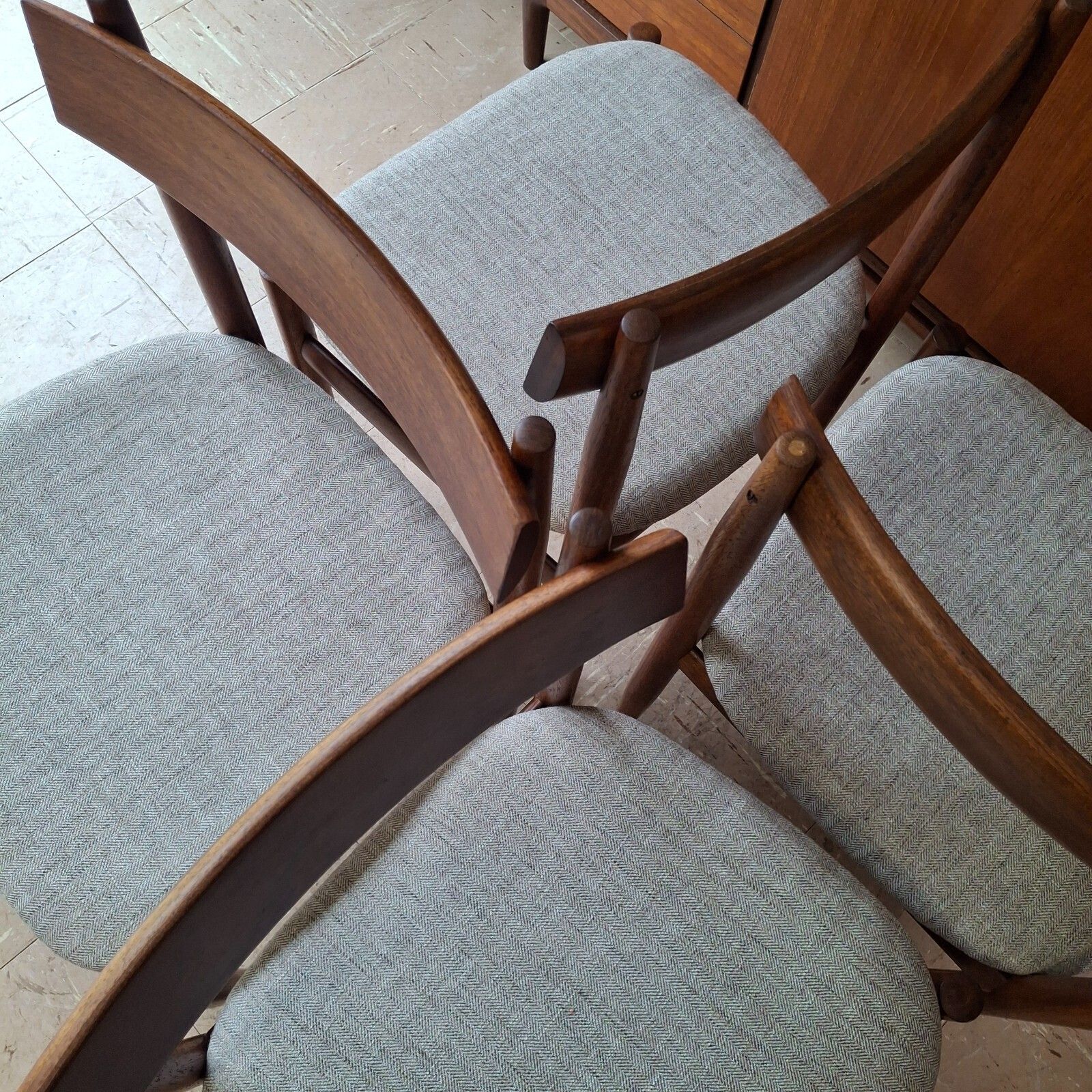 Furniture Fab Vintage Set Of 4 Parker Nordic Australian Teak Dining Chairs Neutral Fabric photo