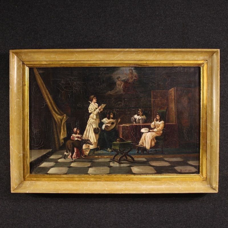 Italian Interior Scene Painting Signed F. Bonati 1913