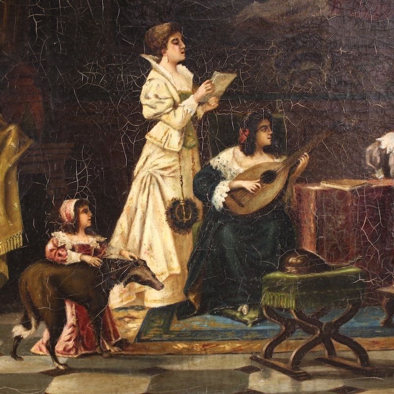 Italian Interior Scene Painting Signed F. Bonati 1913 photo vintage