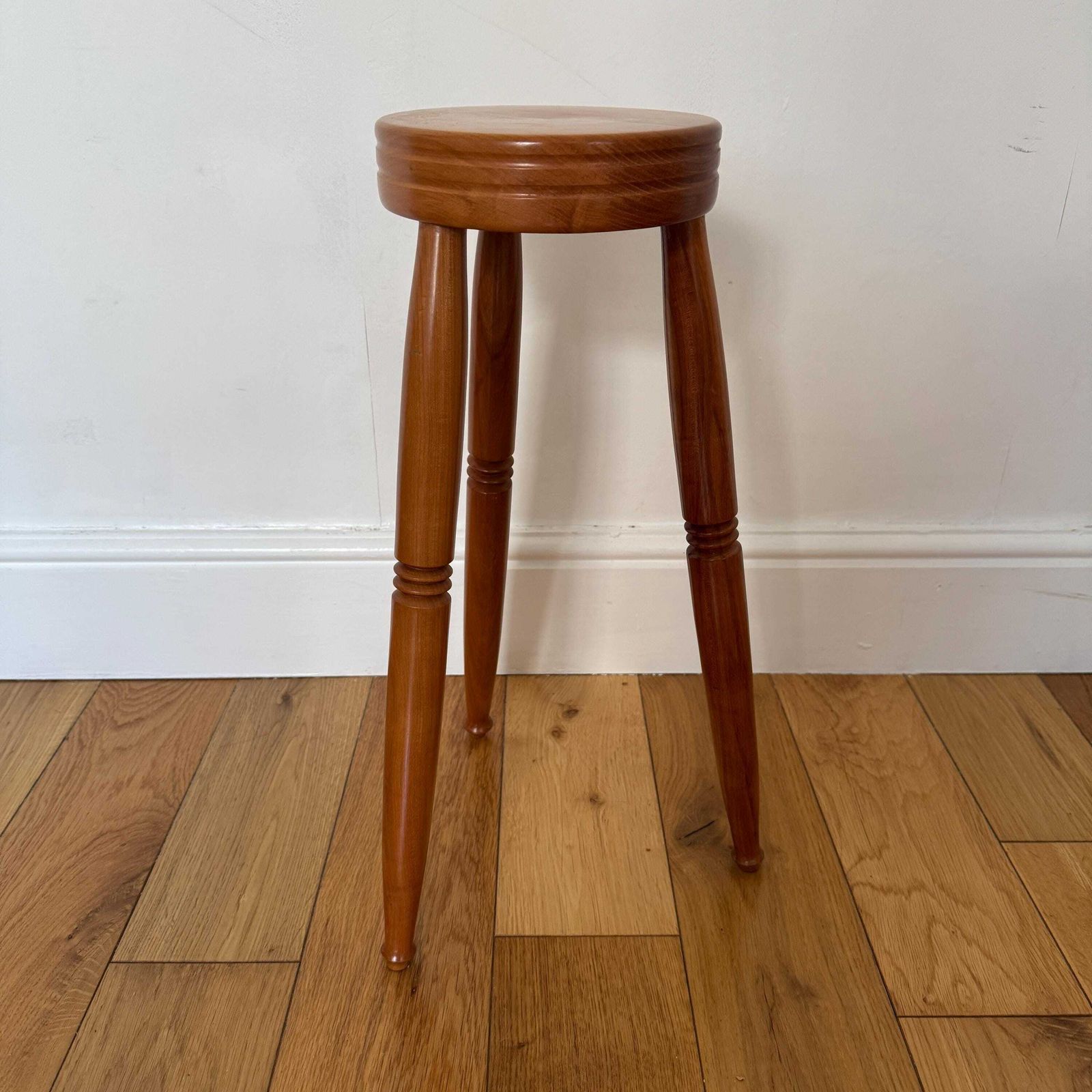 Vintage Wooden Three‑Leg Stools – Hand‑Turned Solid Wood Rustic Farmhouse Seating / Side Tables photo vintage