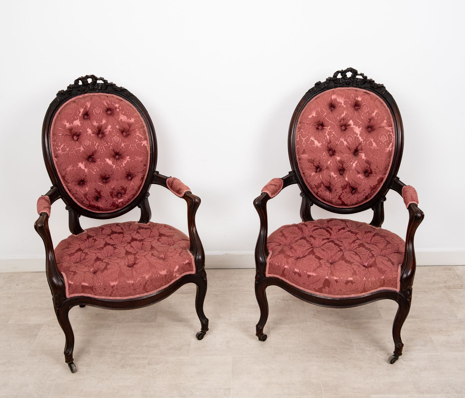 photo for sale Victorian Mahogany Three Piece Salon Suite With Deep Buttoned Upholstery C.1880