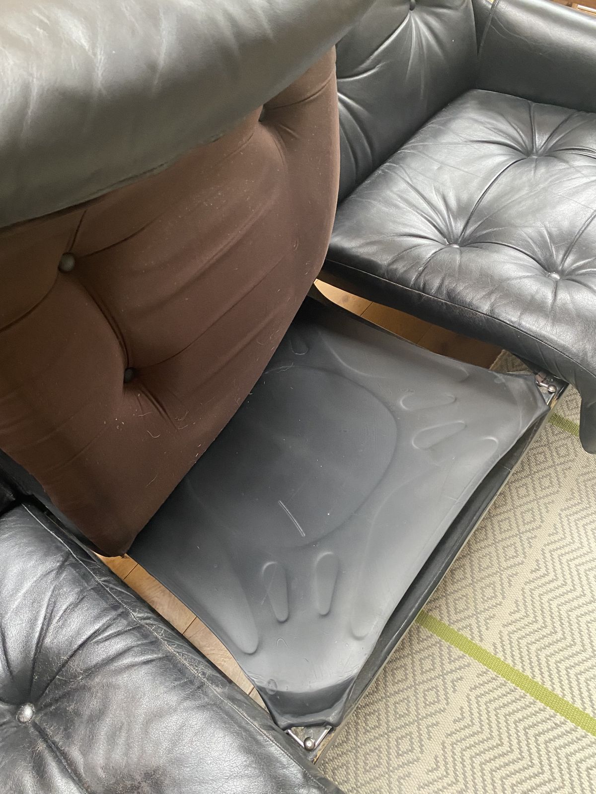 Vintage Leather Sofa, Possibly Tobia Scarpa photo furniture