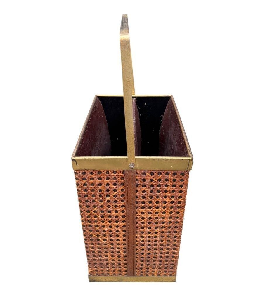 An Italian 1970s Rattan And Gilt Metal Magazine Rack photo Home Decor
