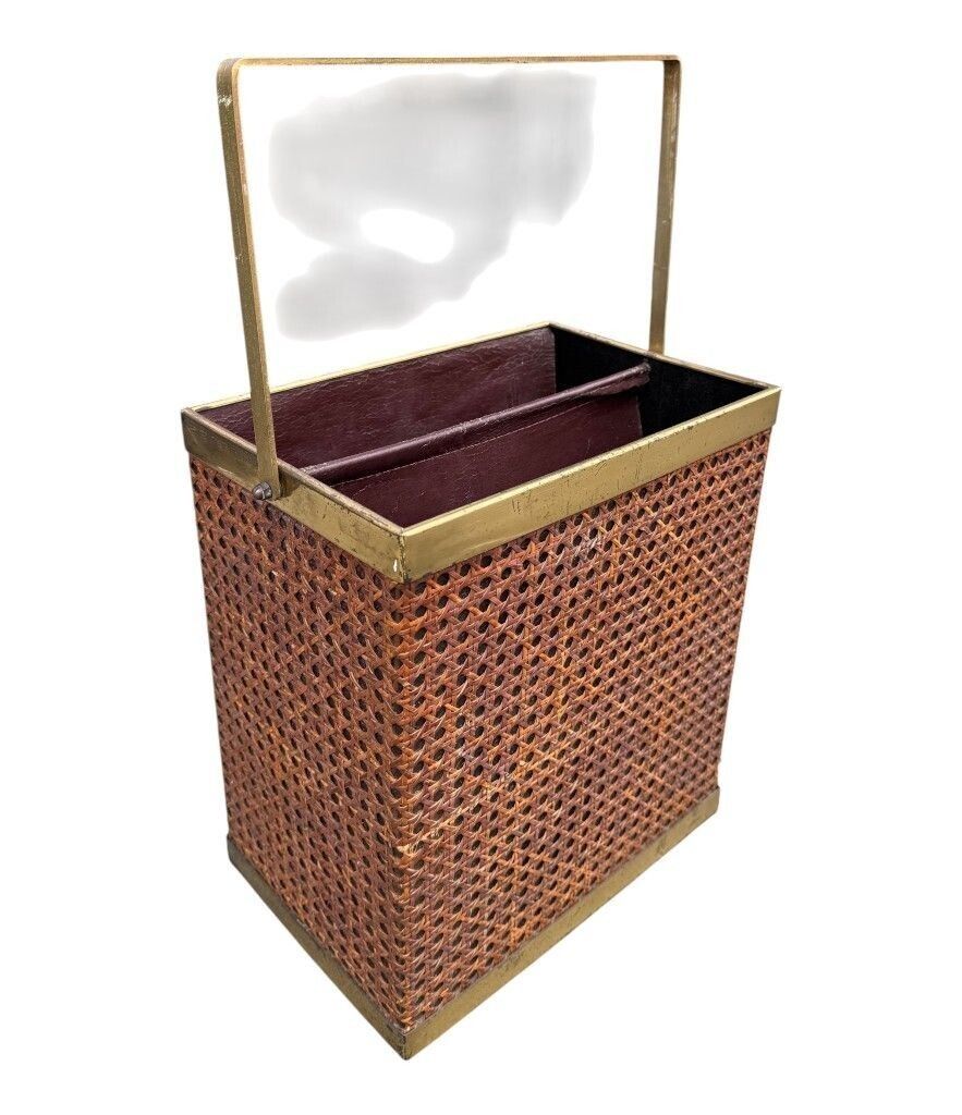 An Italian 1970s Rattan And Gilt Metal Magazine Rack photo buy