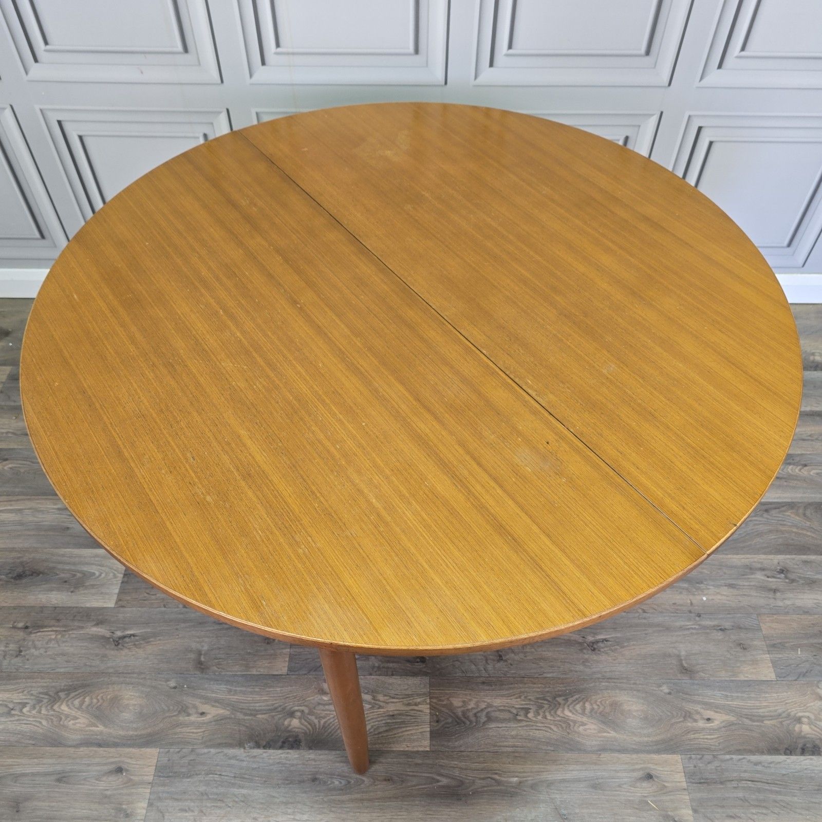 Vintage Extending Dining Table Teak Veneer Round Mid Century Retro Mcm Kitchen photo Furniture