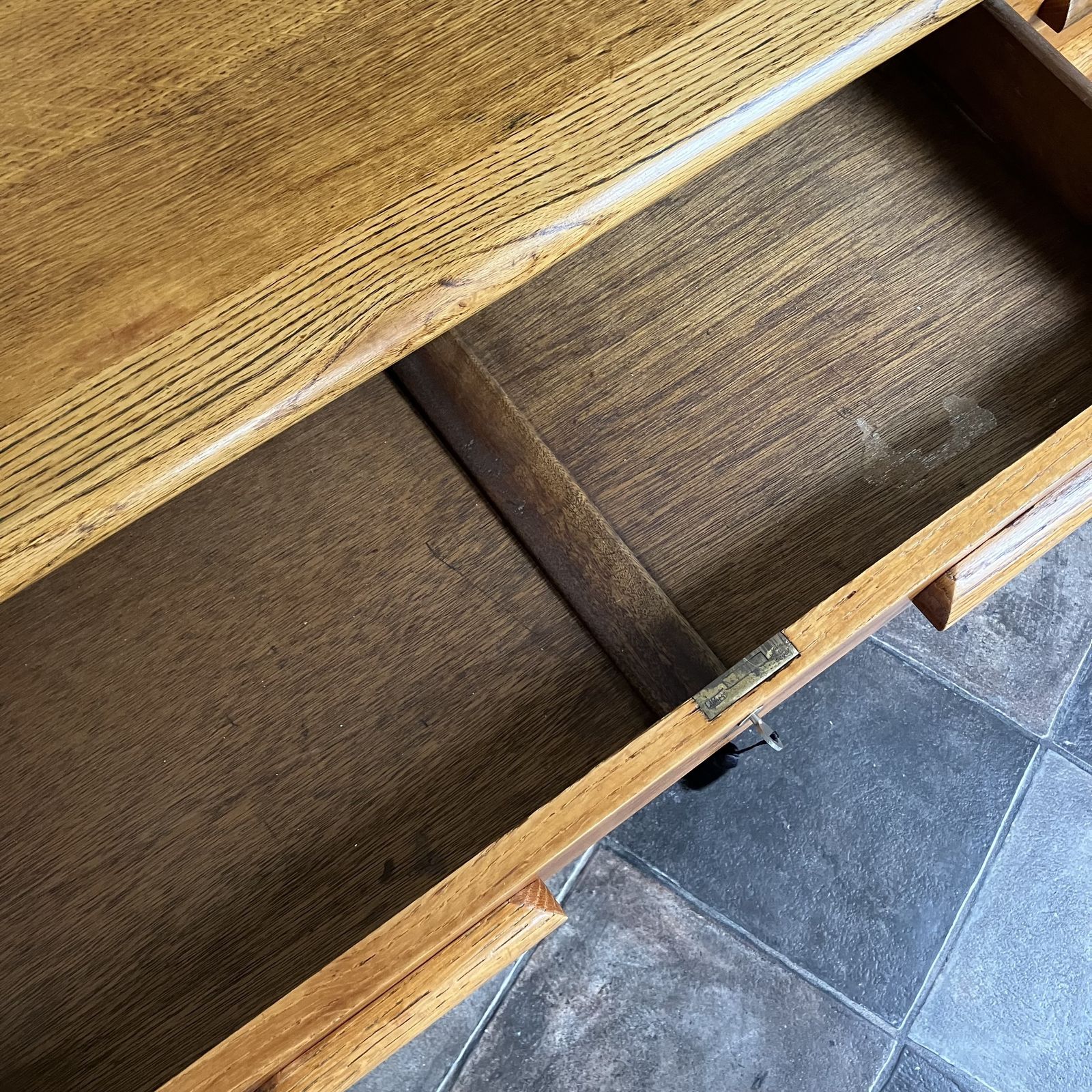 Refurbished Mid Century 1950's Oak Teacher's Desk By Abbess, Lockable photo vintage