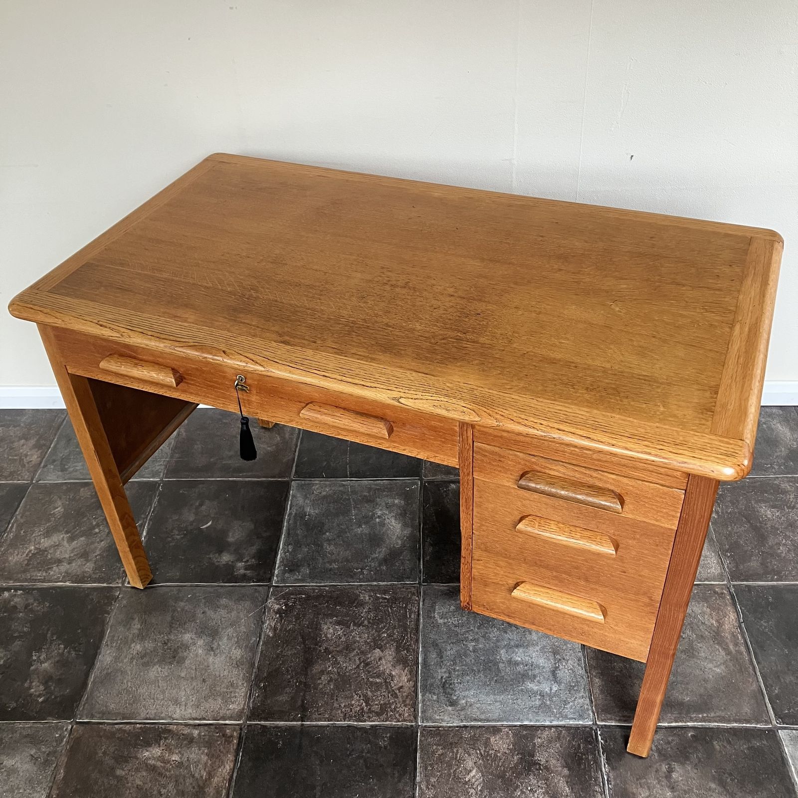 photo buy Refurbished Mid Century 1950's Oak Teacher's Desk By Abbess, Lockable