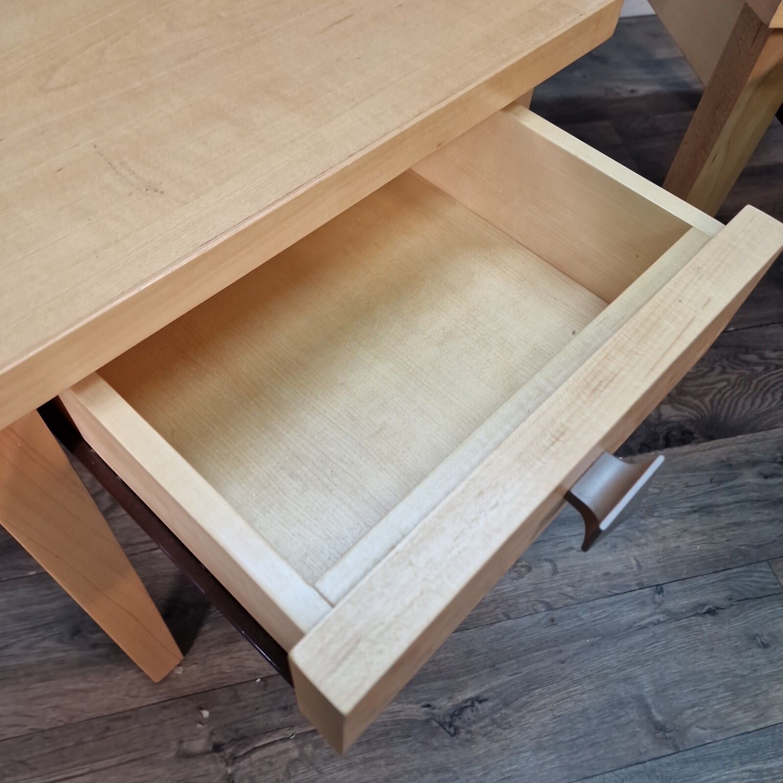 Pair 2 Bedside Tables Maple Veneer Drawers Lamp Side Cabinet Nightstands Retro photo for sale