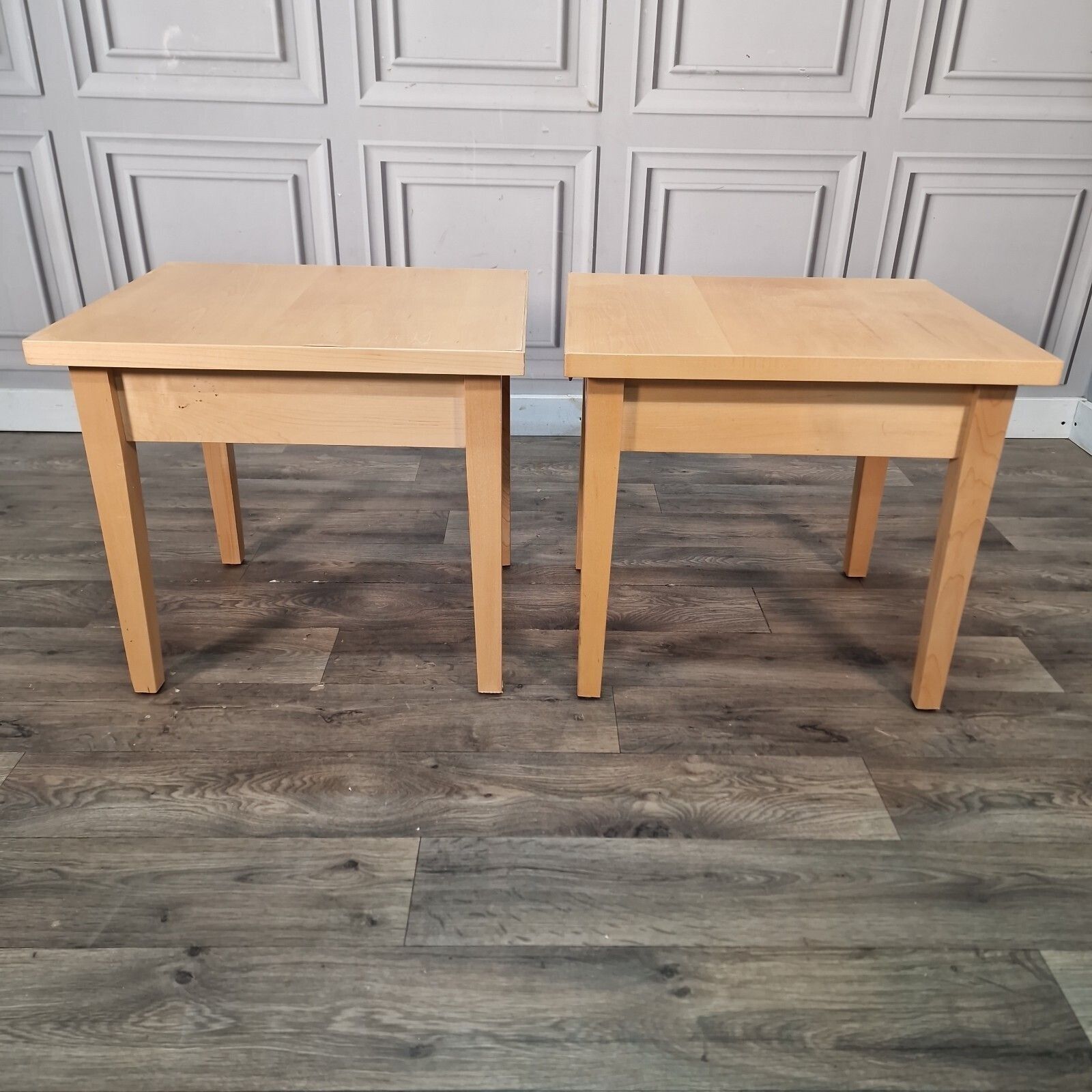 photo vinterior Pair 2 Bedside Tables Maple Veneer Drawers Lamp Side Cabinet Nightstands Retro