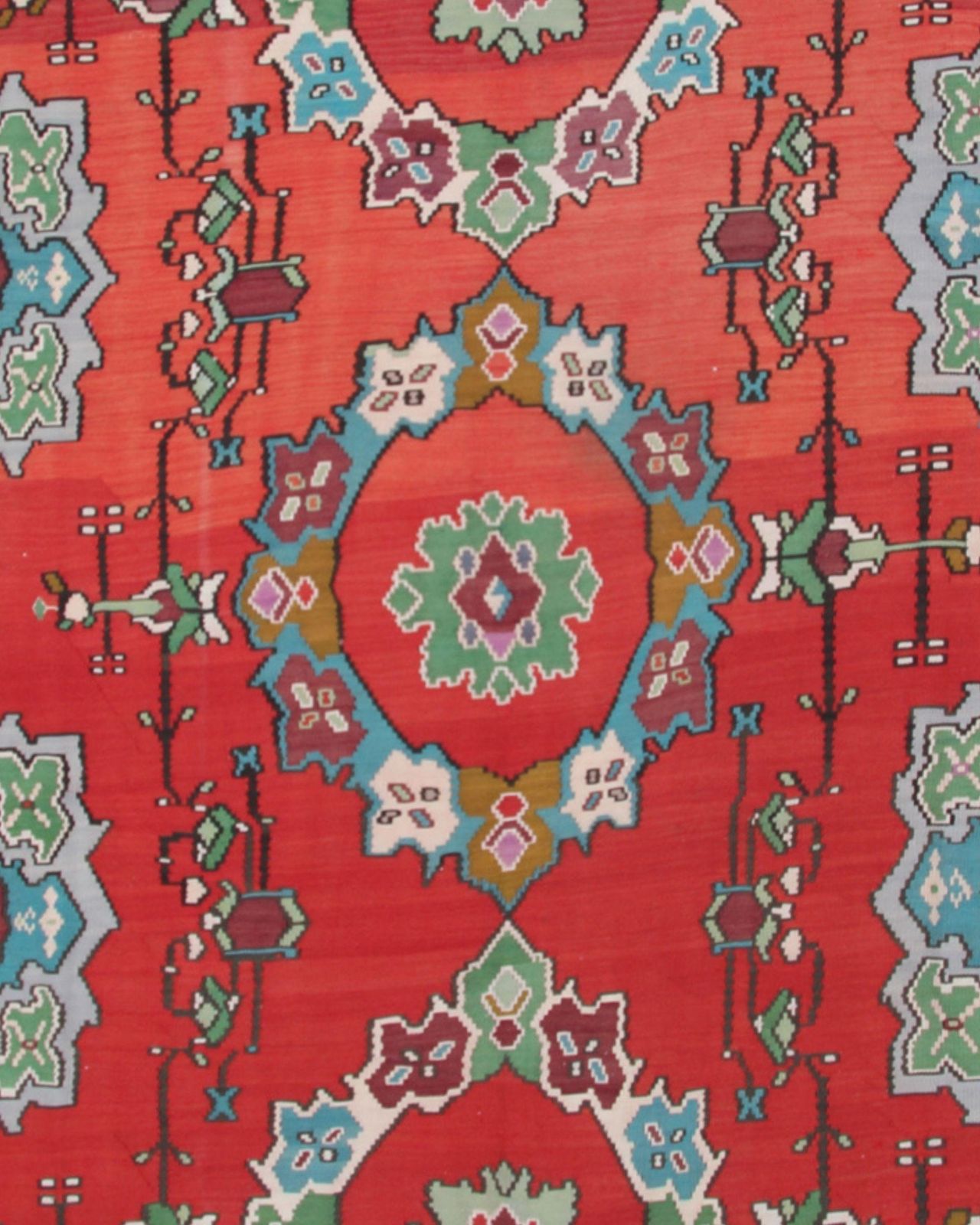 Antique Kilim Rug Moldovian Red Floral Handmade Wool Flatweave Carpet Livingroom photo for sale