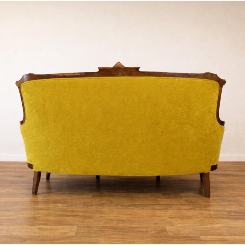 Art Nouveau Walnut And Mustard Velvet Sofa photo 2200.0