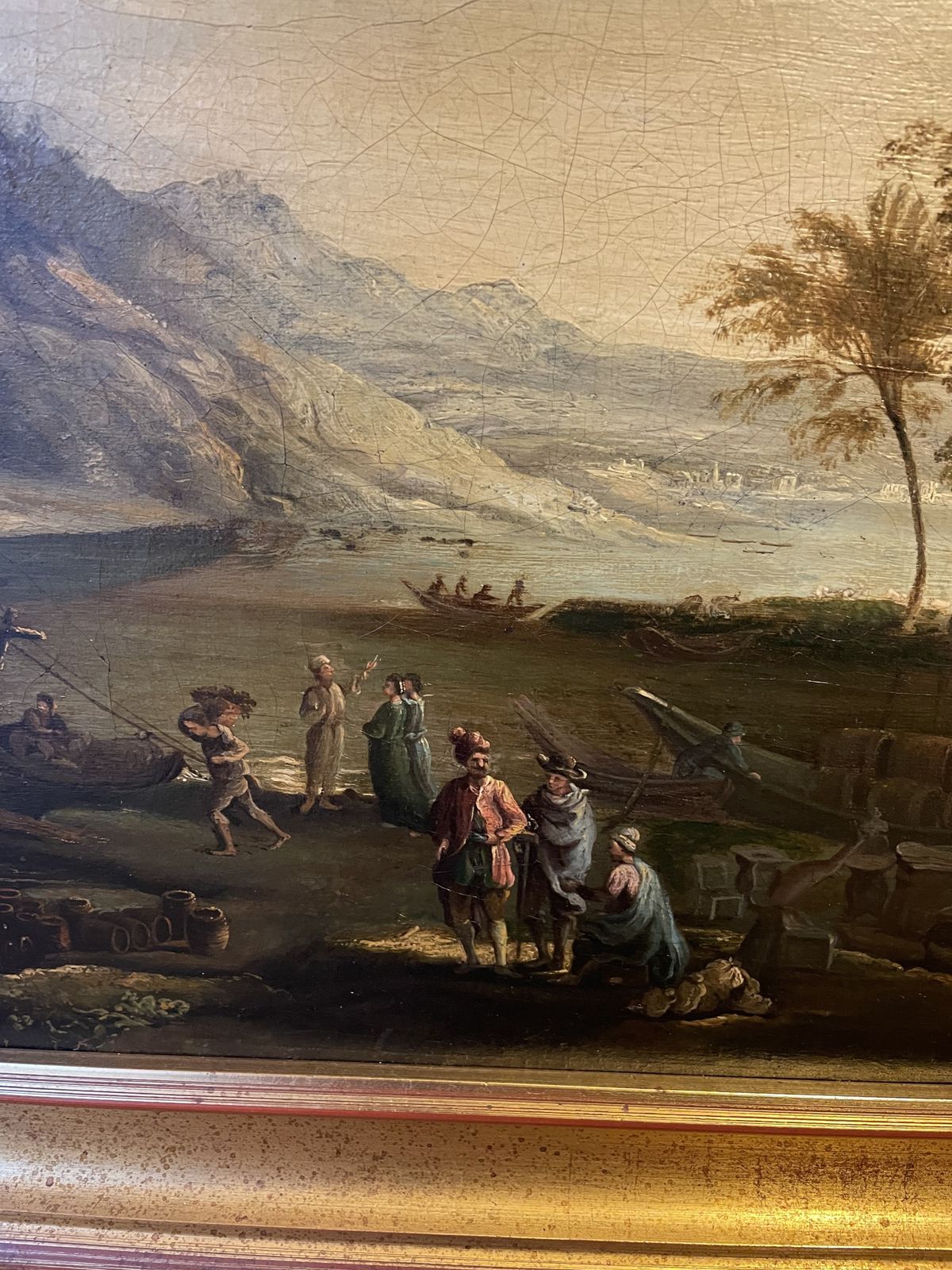 River Landscape With Merchants And Cargo Vessels — After Claude Lorrain, Italy, 18th Century photo furniture