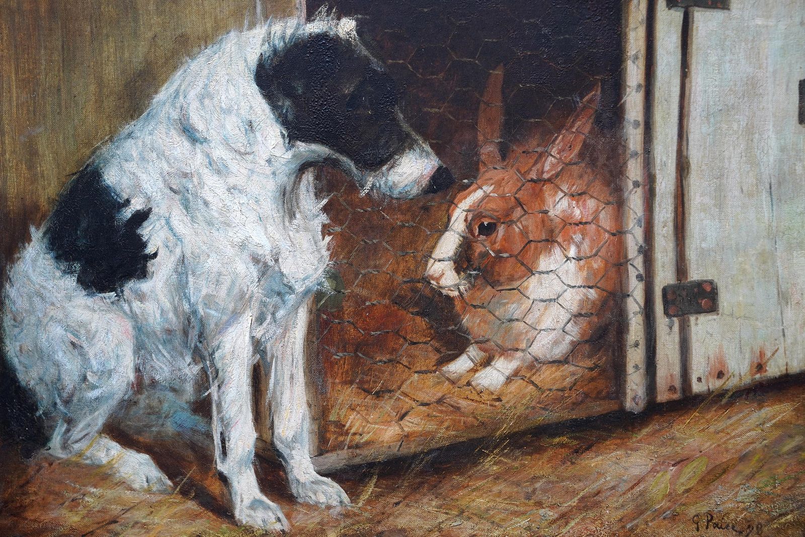 George Paice Portrait Of Dog And Rabbit Friends   British Animal Art Oil Painting Friendship 1898 photo for sale